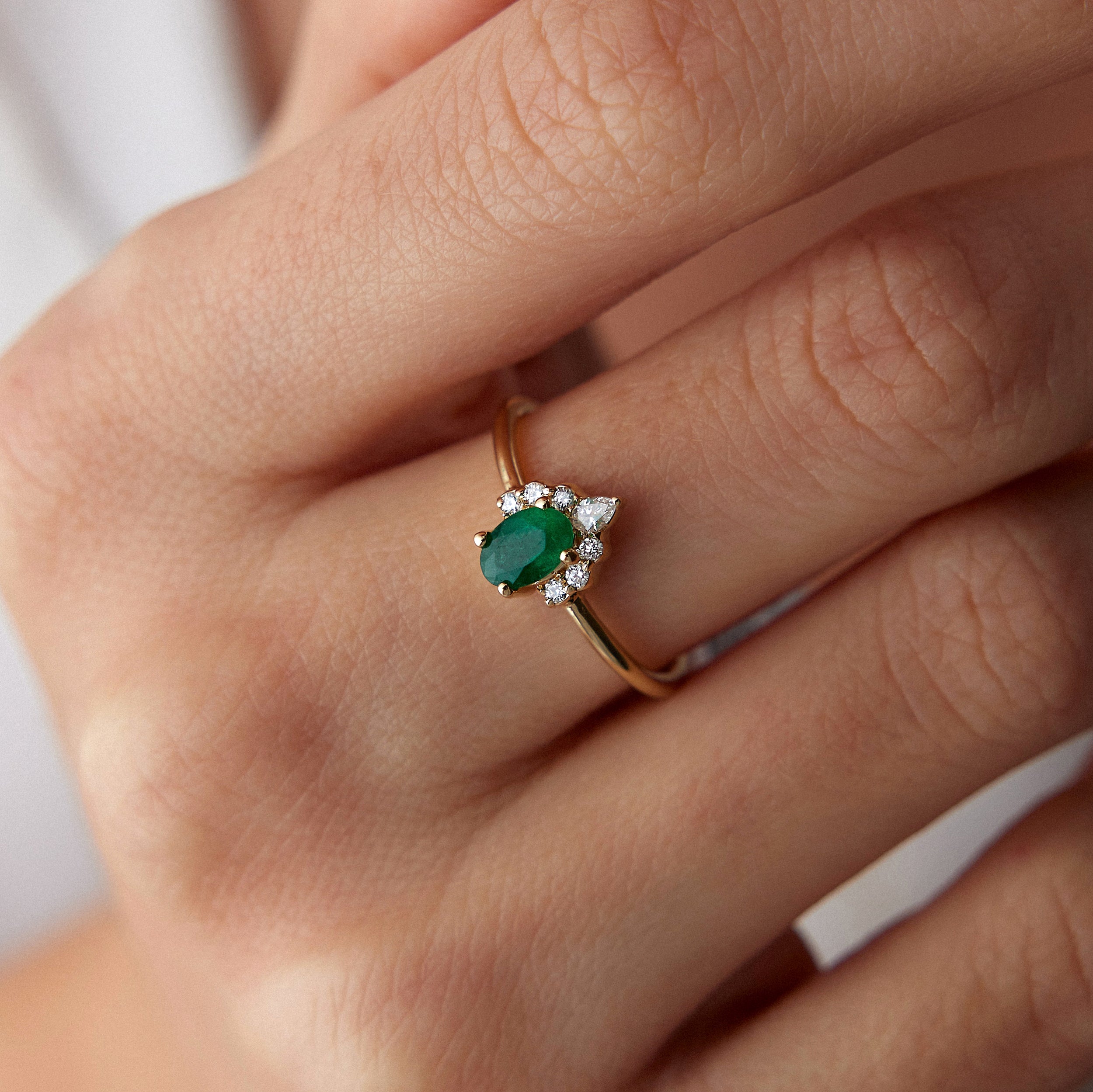 Oval Emerald and Diamond Ring in 14K Gold