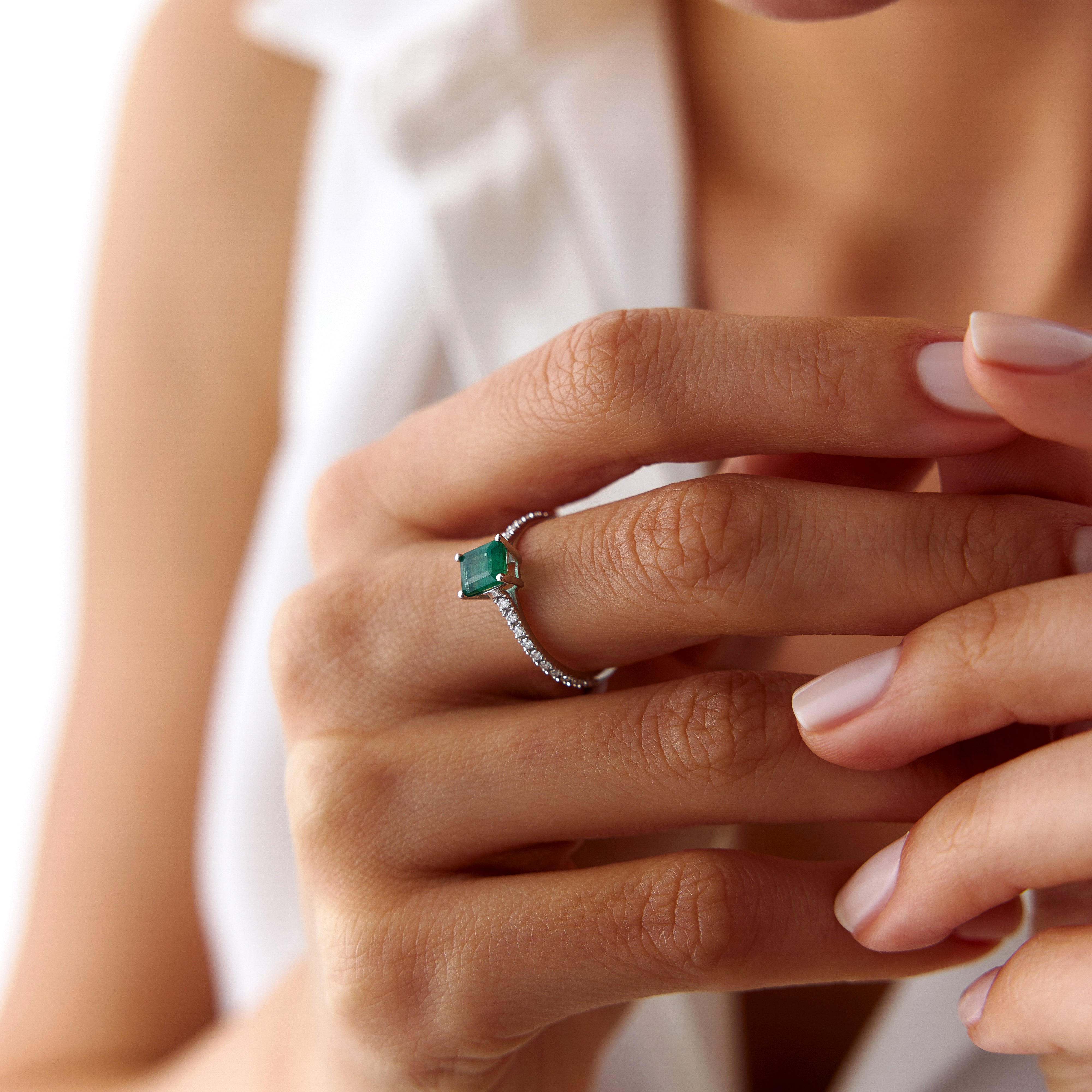 Emerald Cut Emerald and Diamond Ring in 14K Gold
