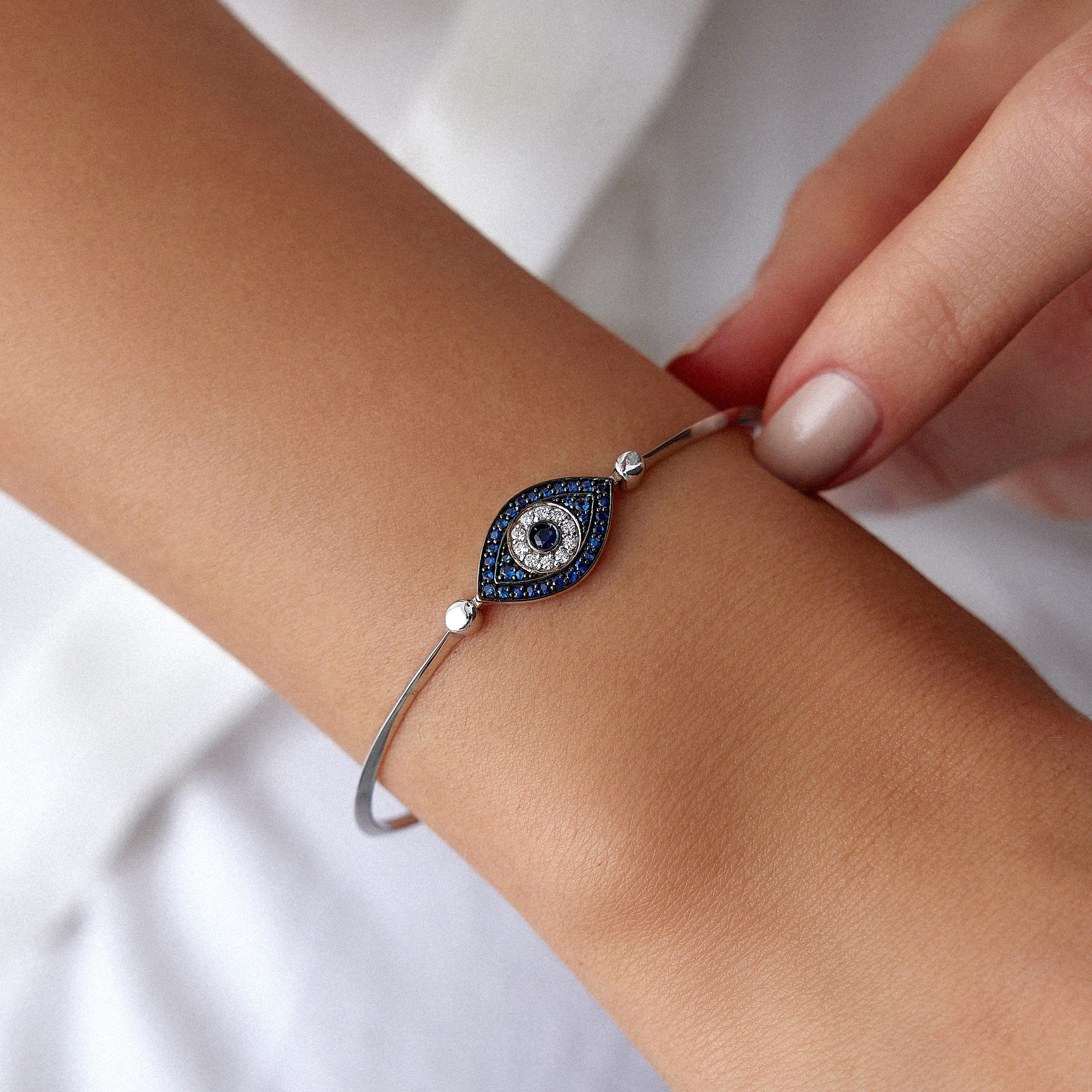 Blue Sapphire and Diamond Evil Eye Bracelet Available in 14K and 18K Gold