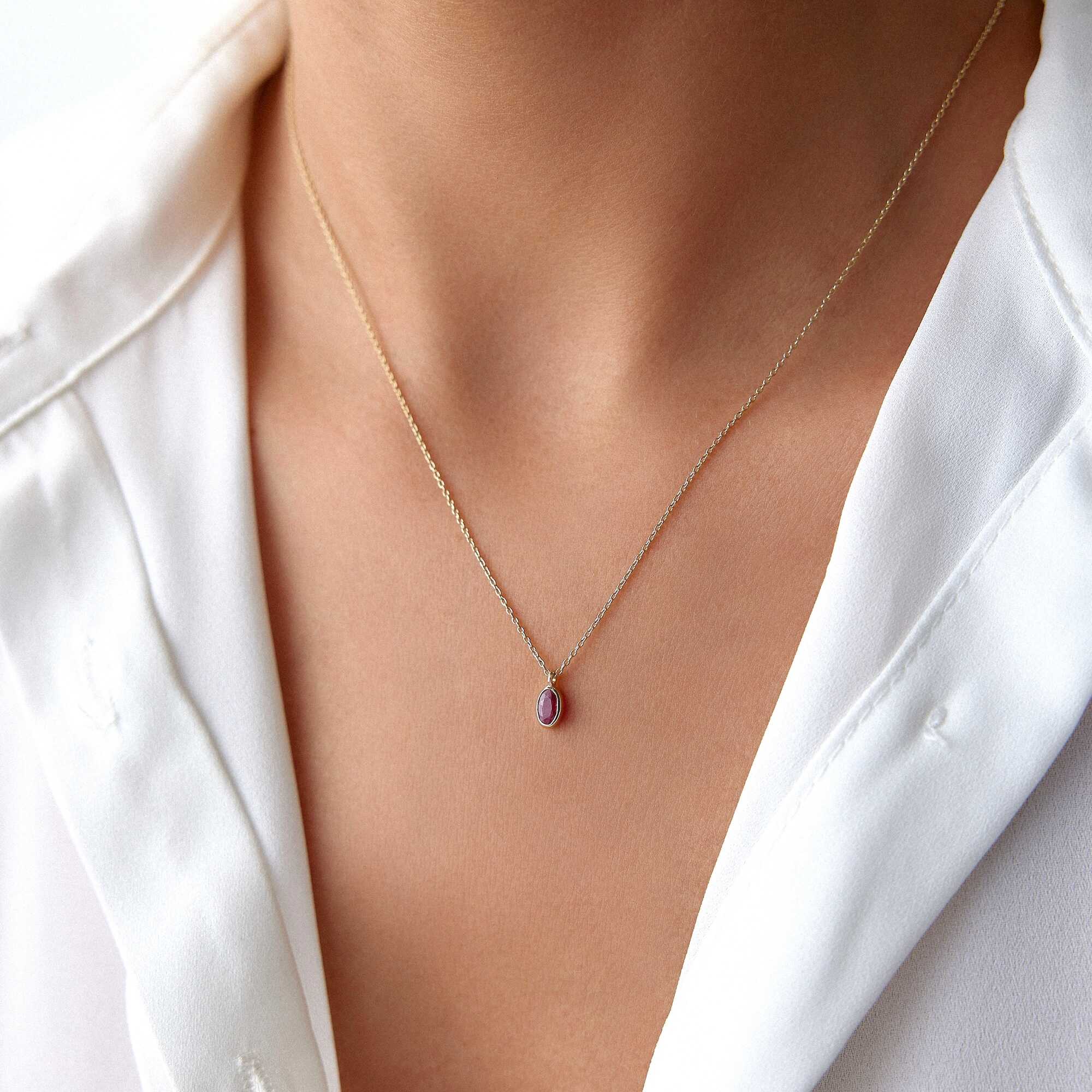 Oval Cut Ruby Solitaire Necklace