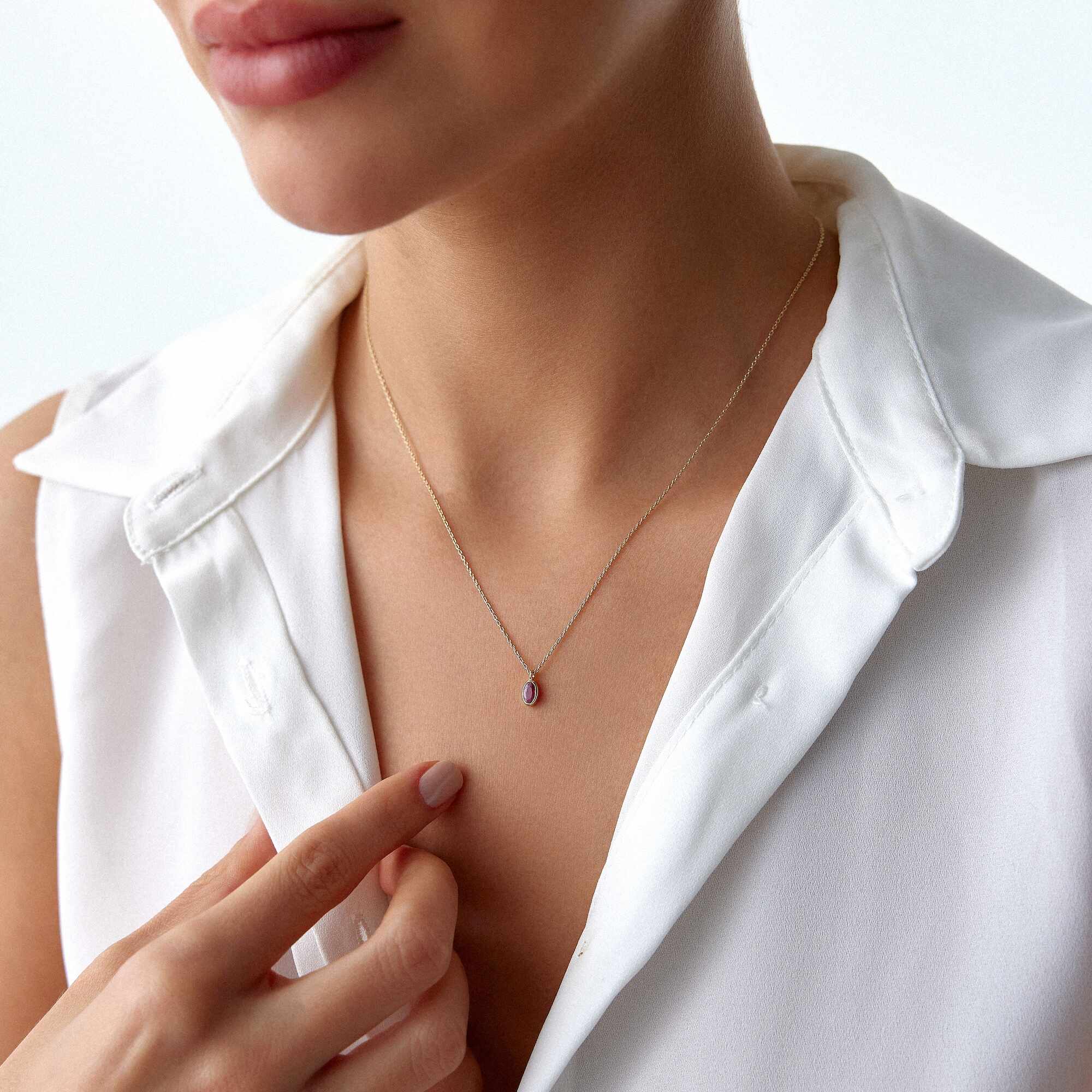 Oval Cut Ruby Solitaire Necklace