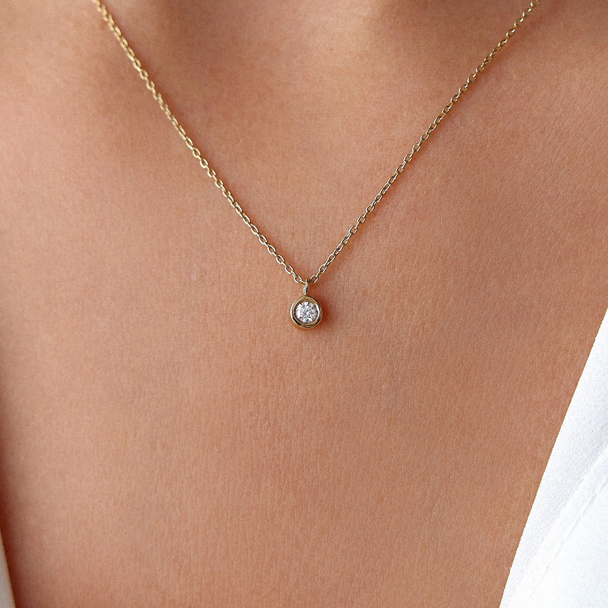 Bezel Set Solitaire Necklace Available in 14K and 18K Gold