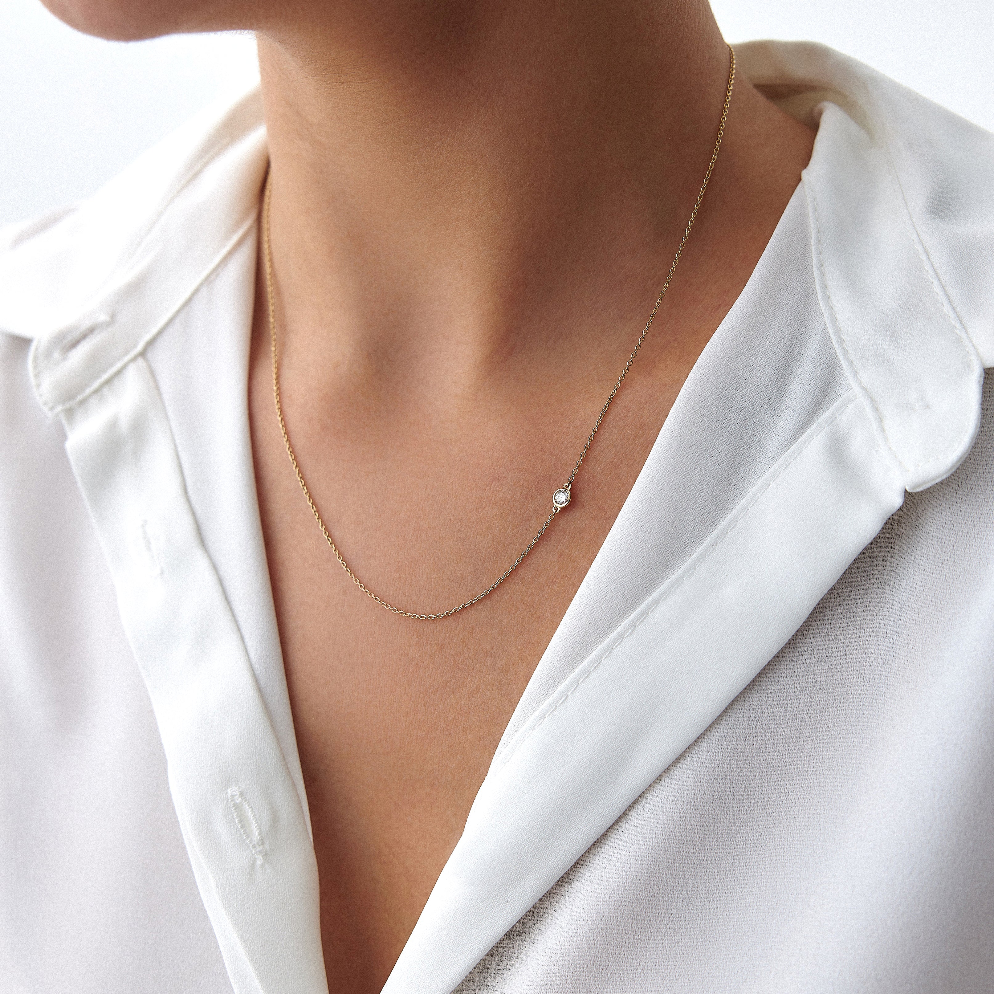 Asymmetric Diamond Necklace Available in 14K and 18K Gold