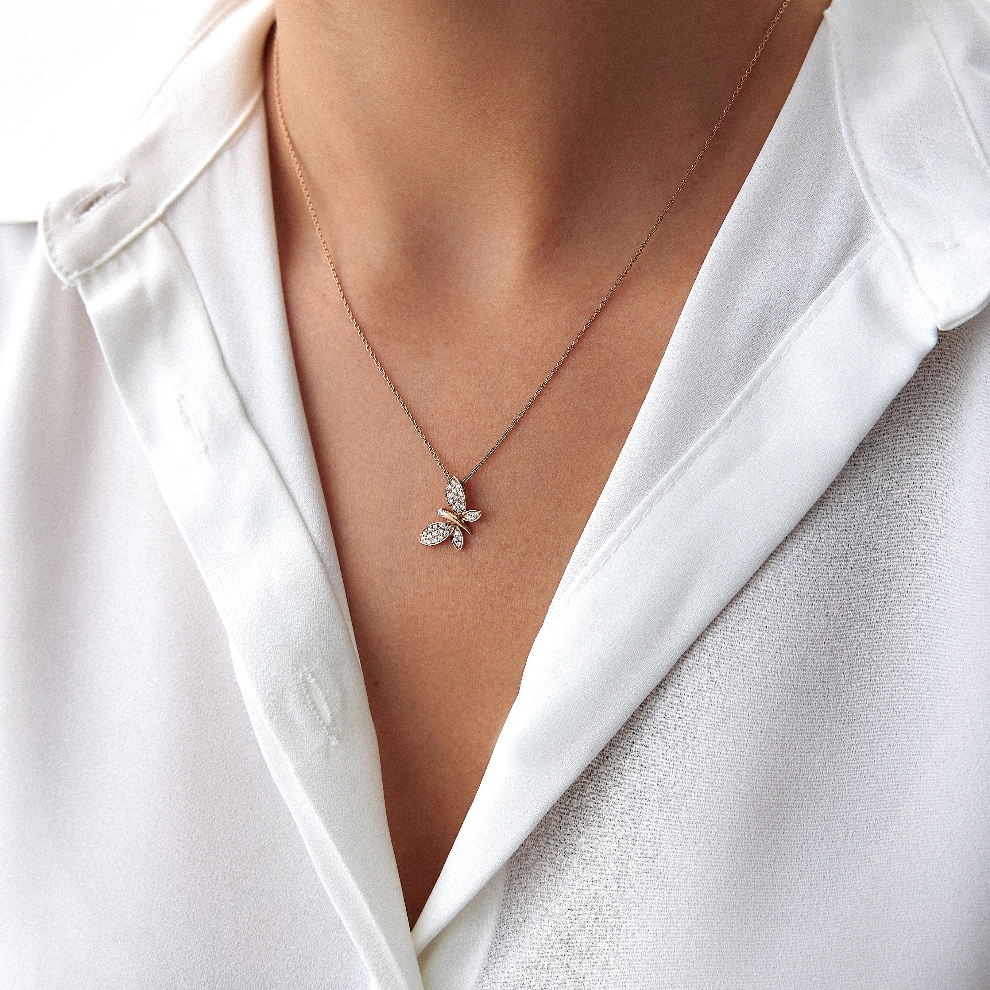 Diamond Dragonfly Necklace in 14K Gold