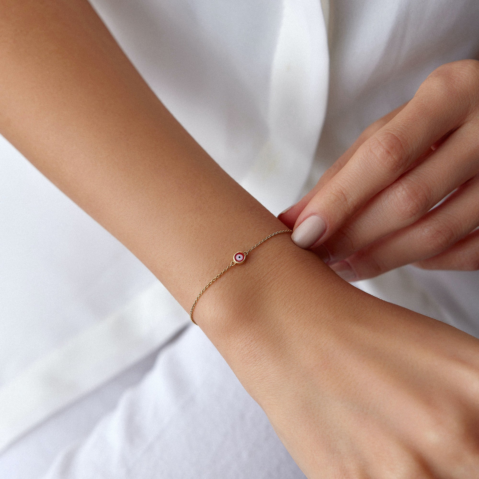 Red Evil Eye Bracelet in 14K Gold