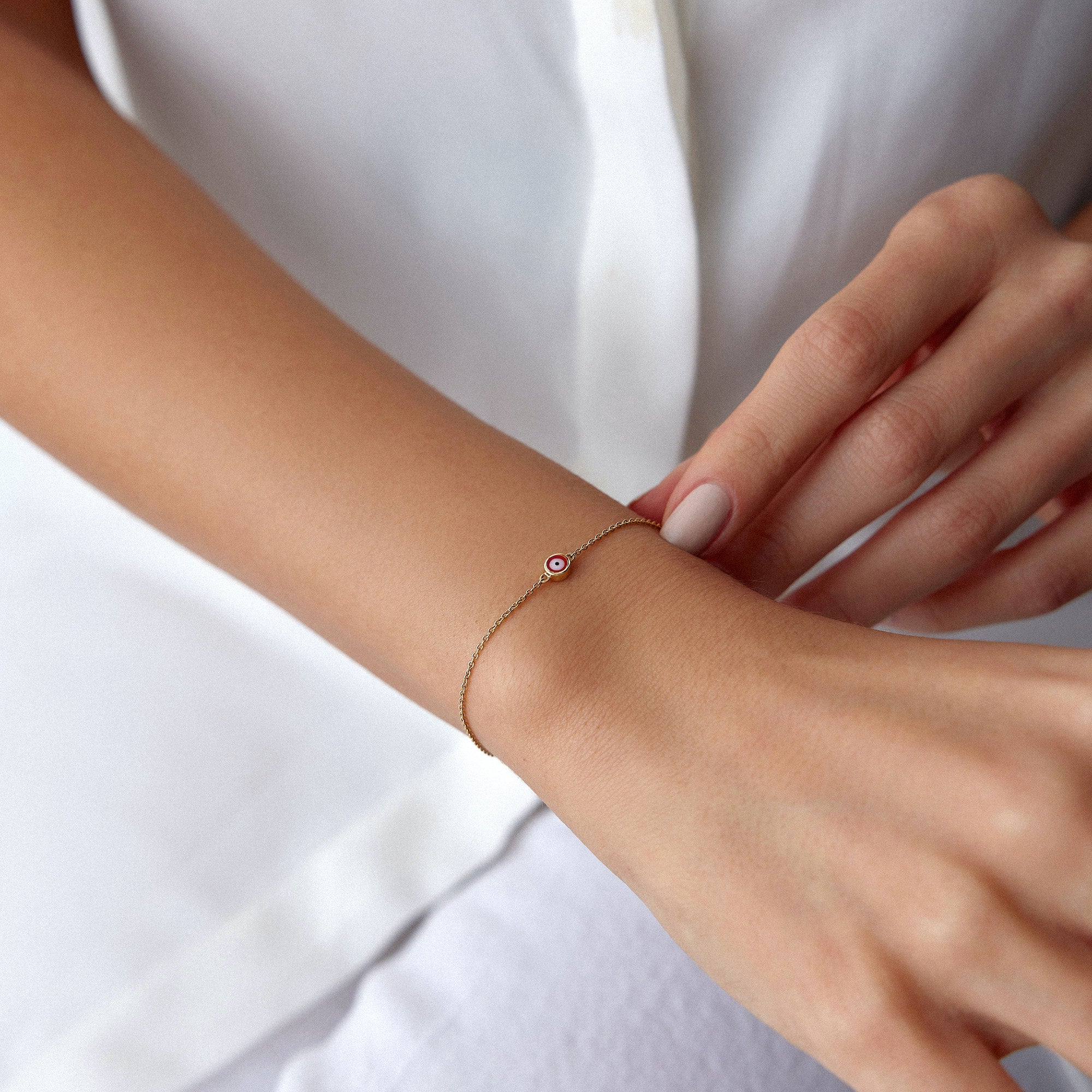 Red Evil Eye Bracelet in 14K Gold