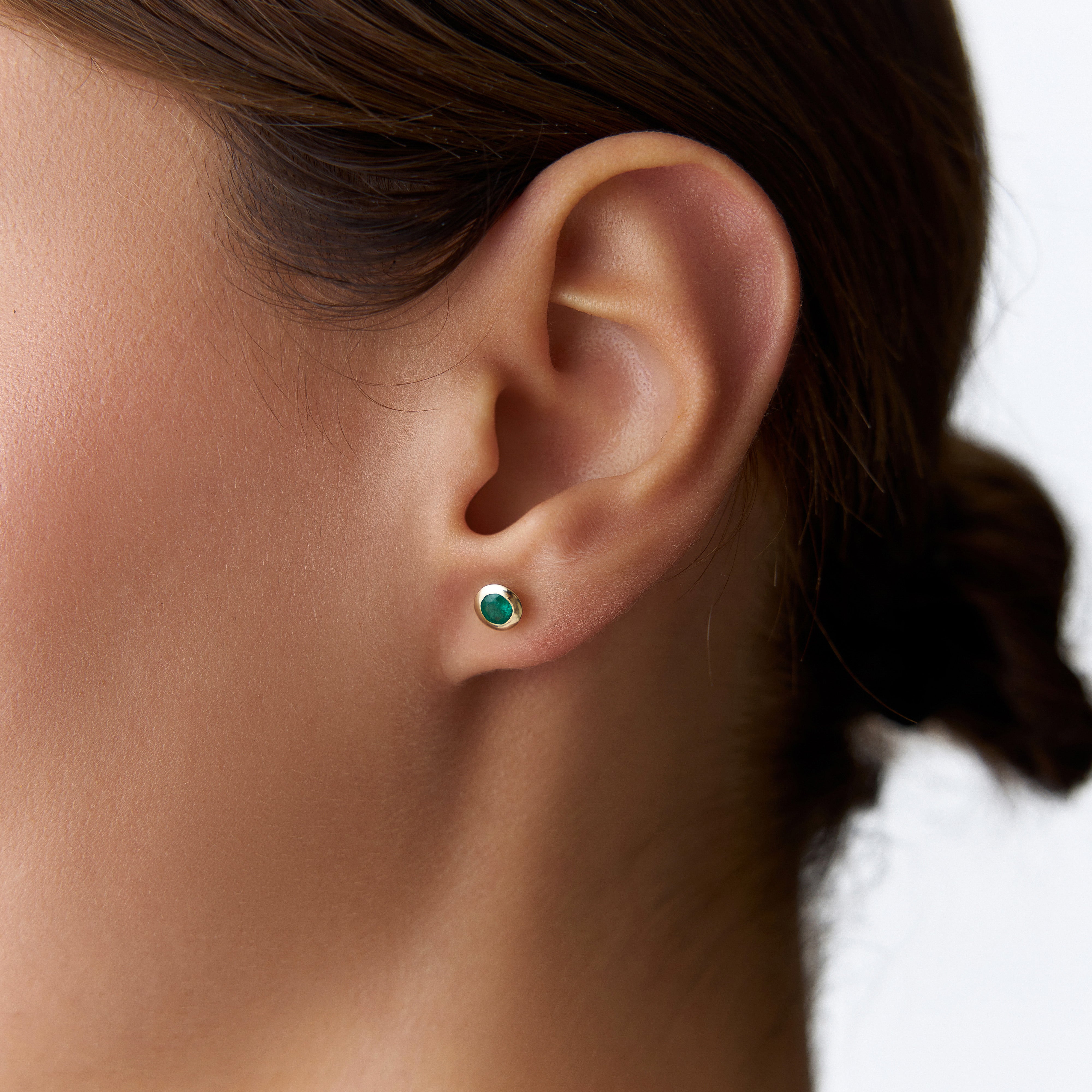 Tiny Emerald Studs Available in 14K and 18K Gold