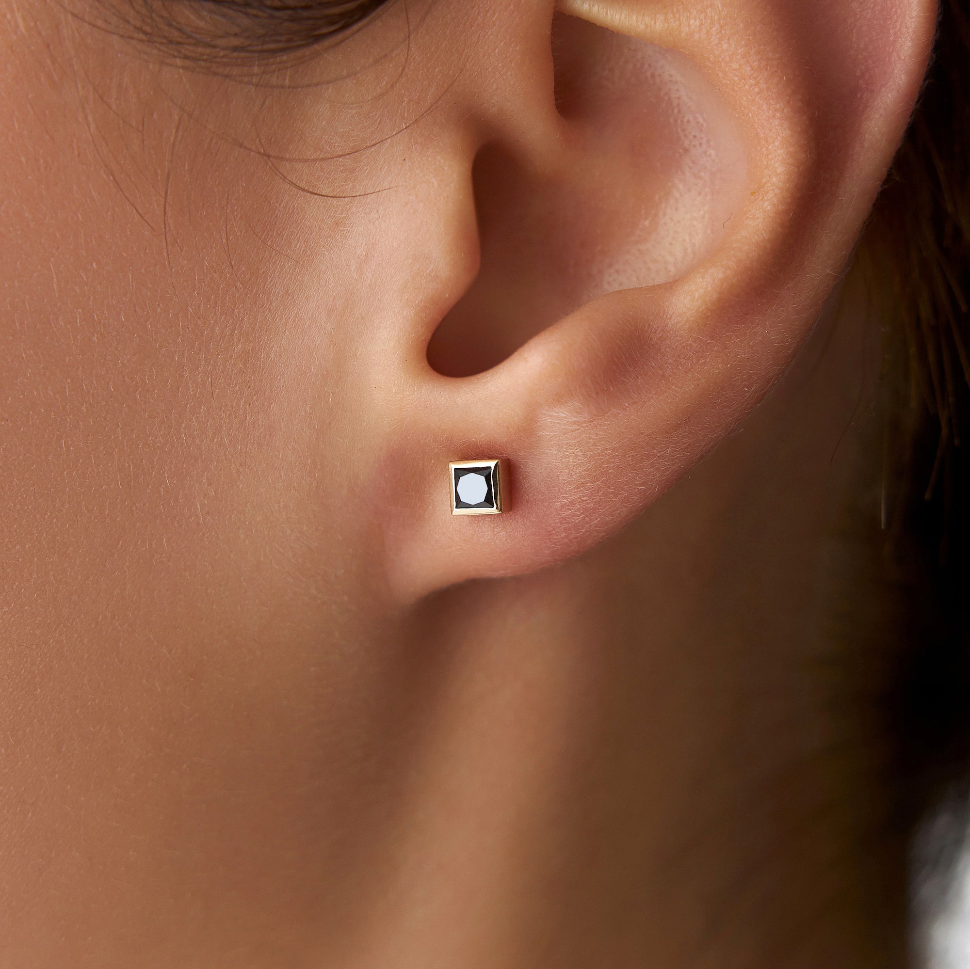 Princess Cut Black Diamond Stud Earrings Available in 14K and 18K Gold