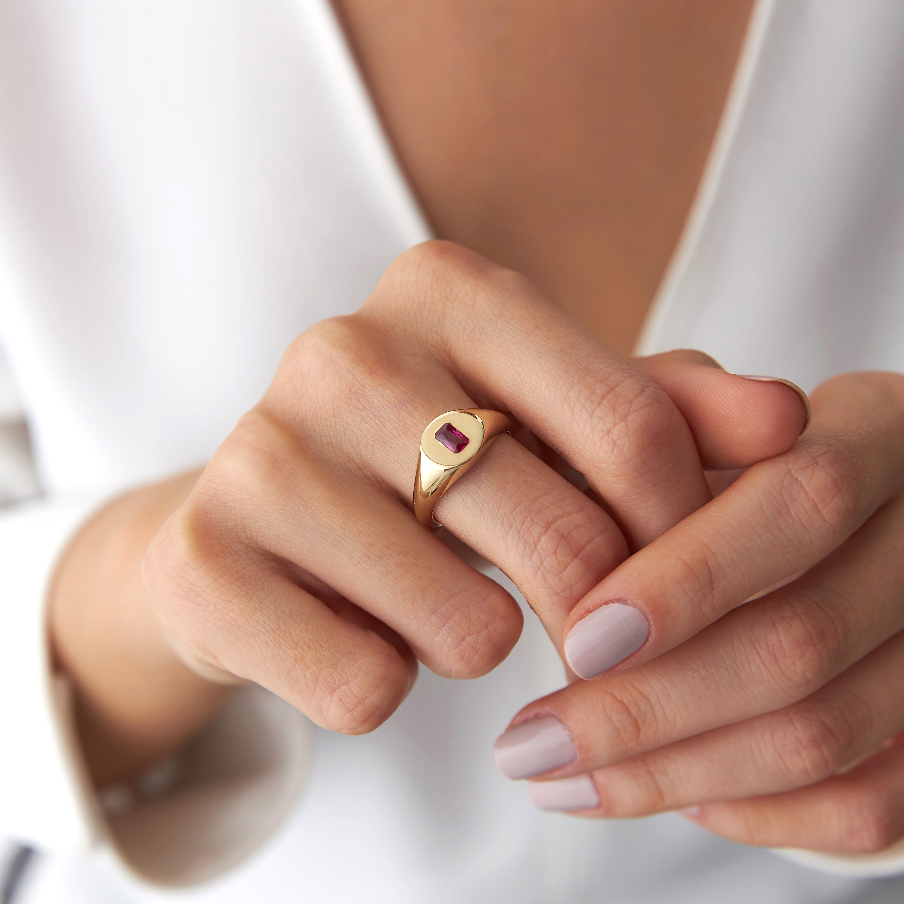 Emerald Cut Red Gemstone Ring in 14K Gold