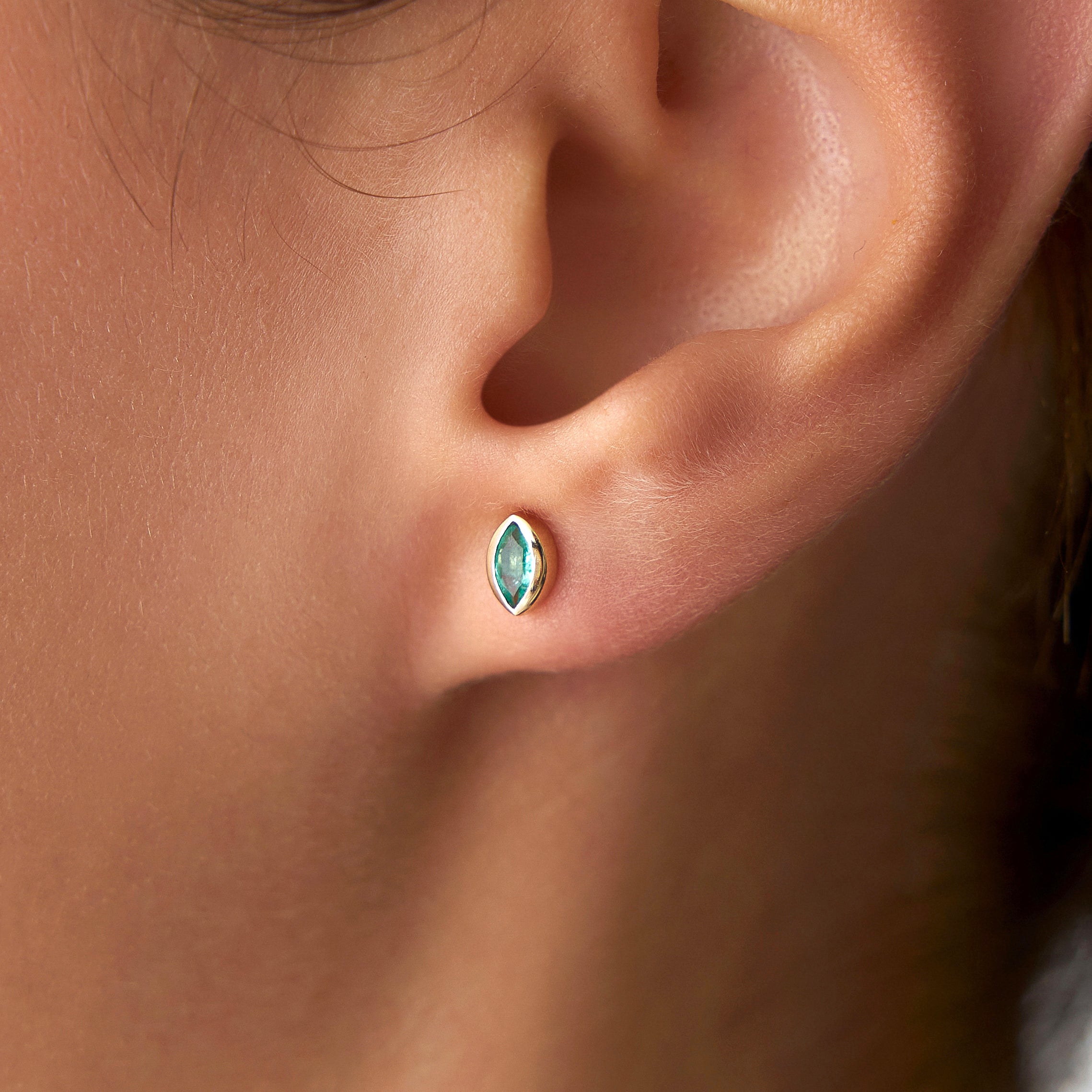 Marquise Emerald Stud Earrings Available in 14K and 18K Gold