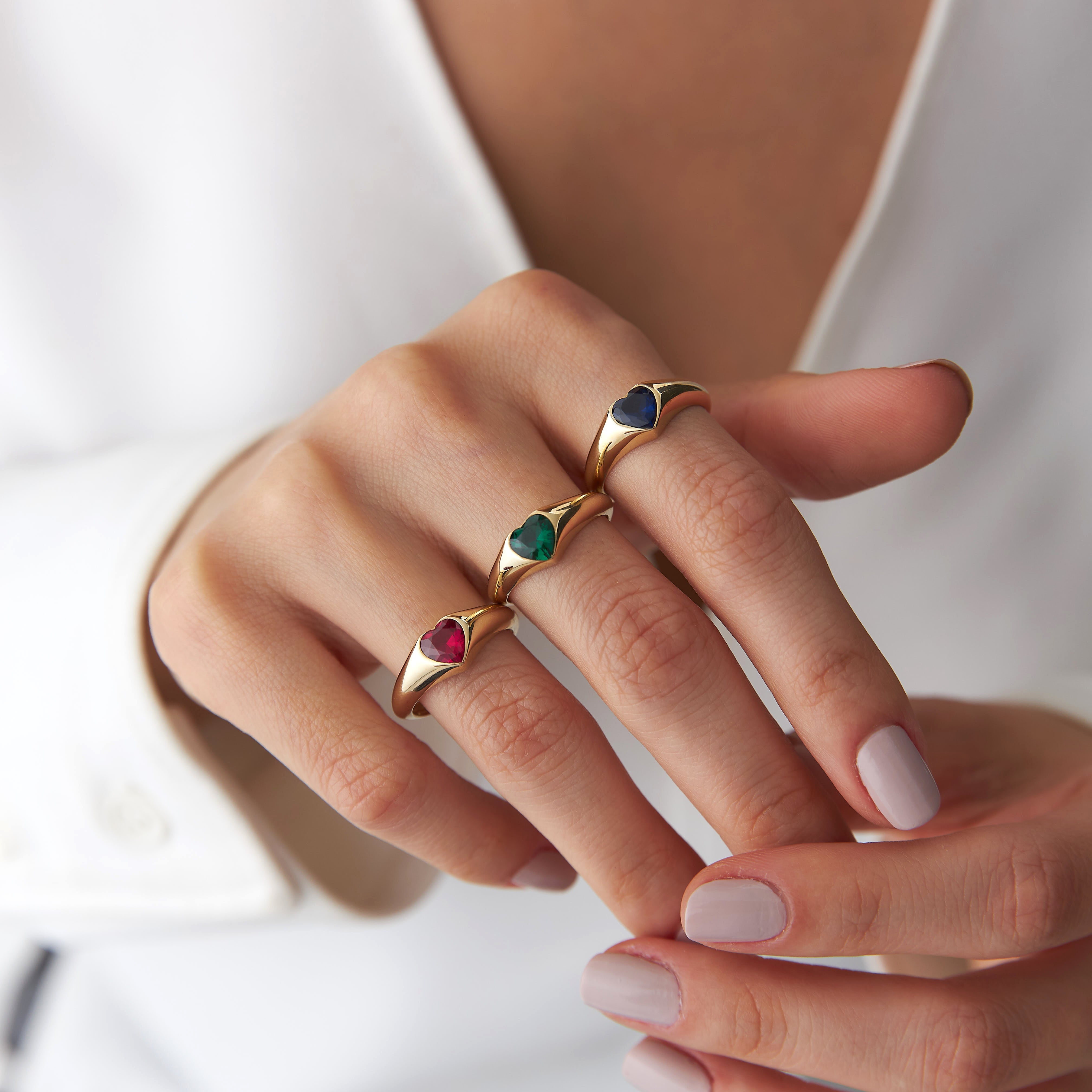 Green Heart Cut Gemstone Ring in 14K Gold