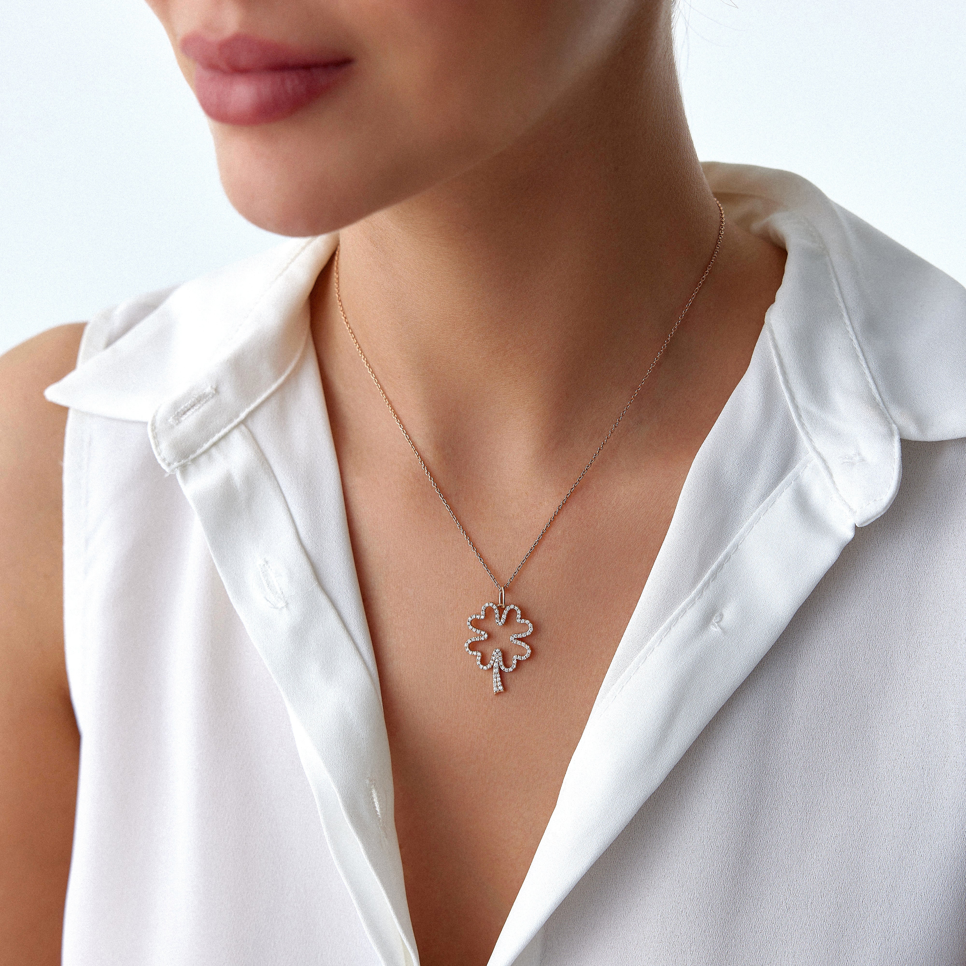Diamond Open Clover Necklace Available in 14K and 18K Gold / FORTUNA