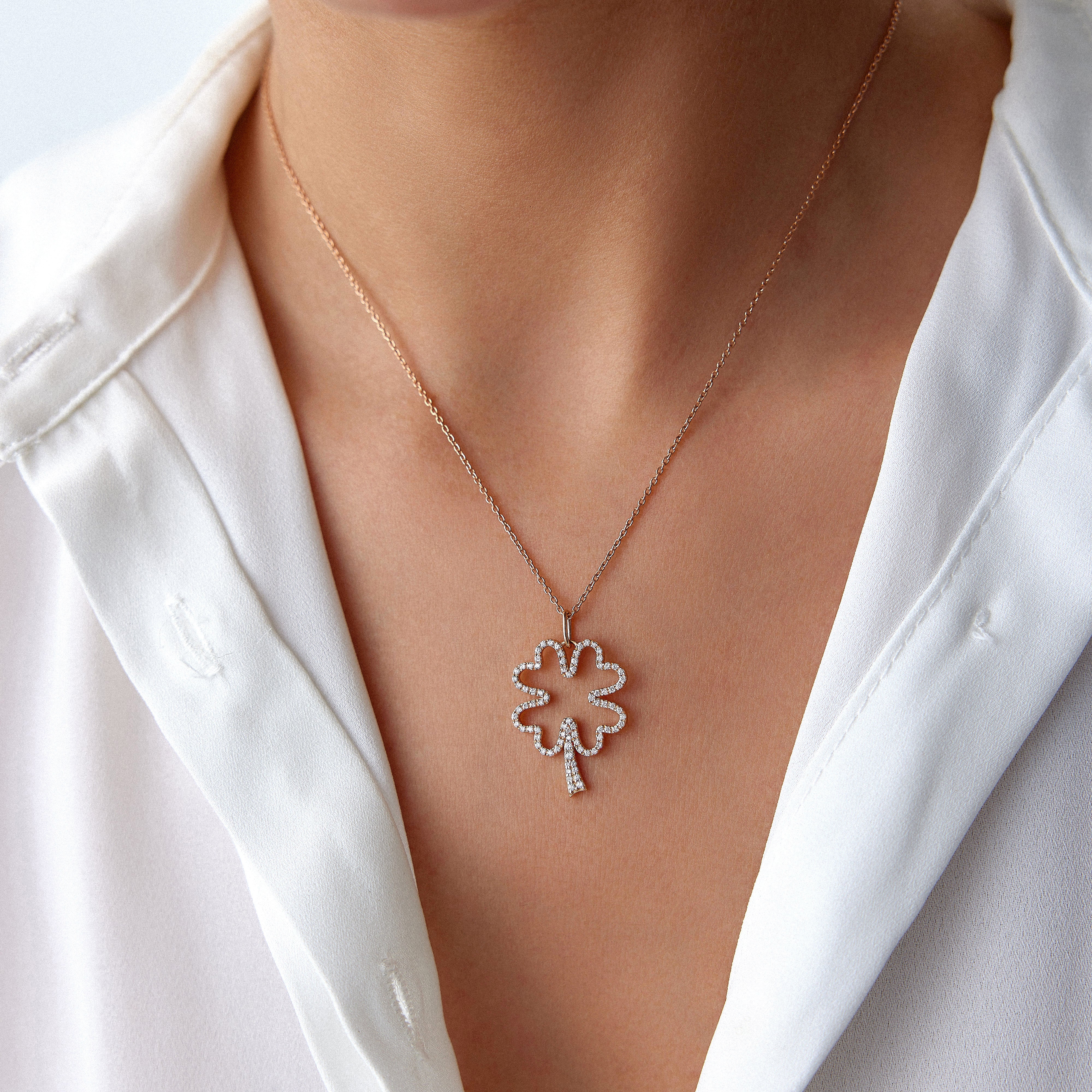 Diamond Open Clover Necklace Available in 14K and 18K Gold / FORTUNA