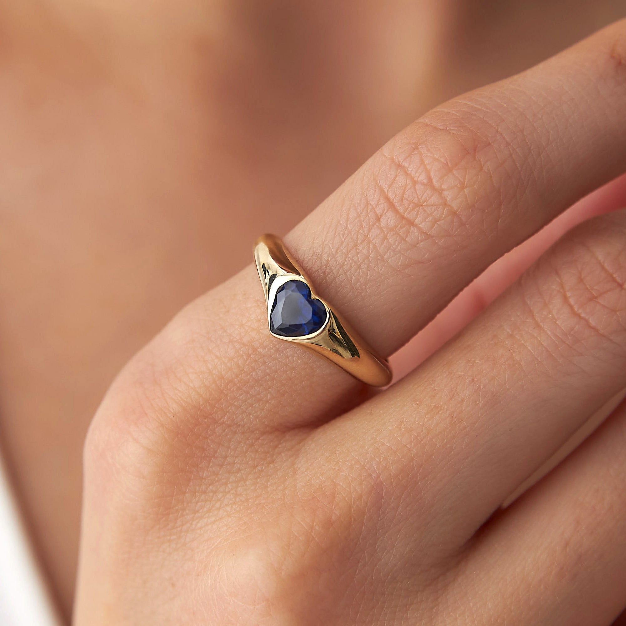 Blue Heart Cut Gemstone Ring in 14K Gold