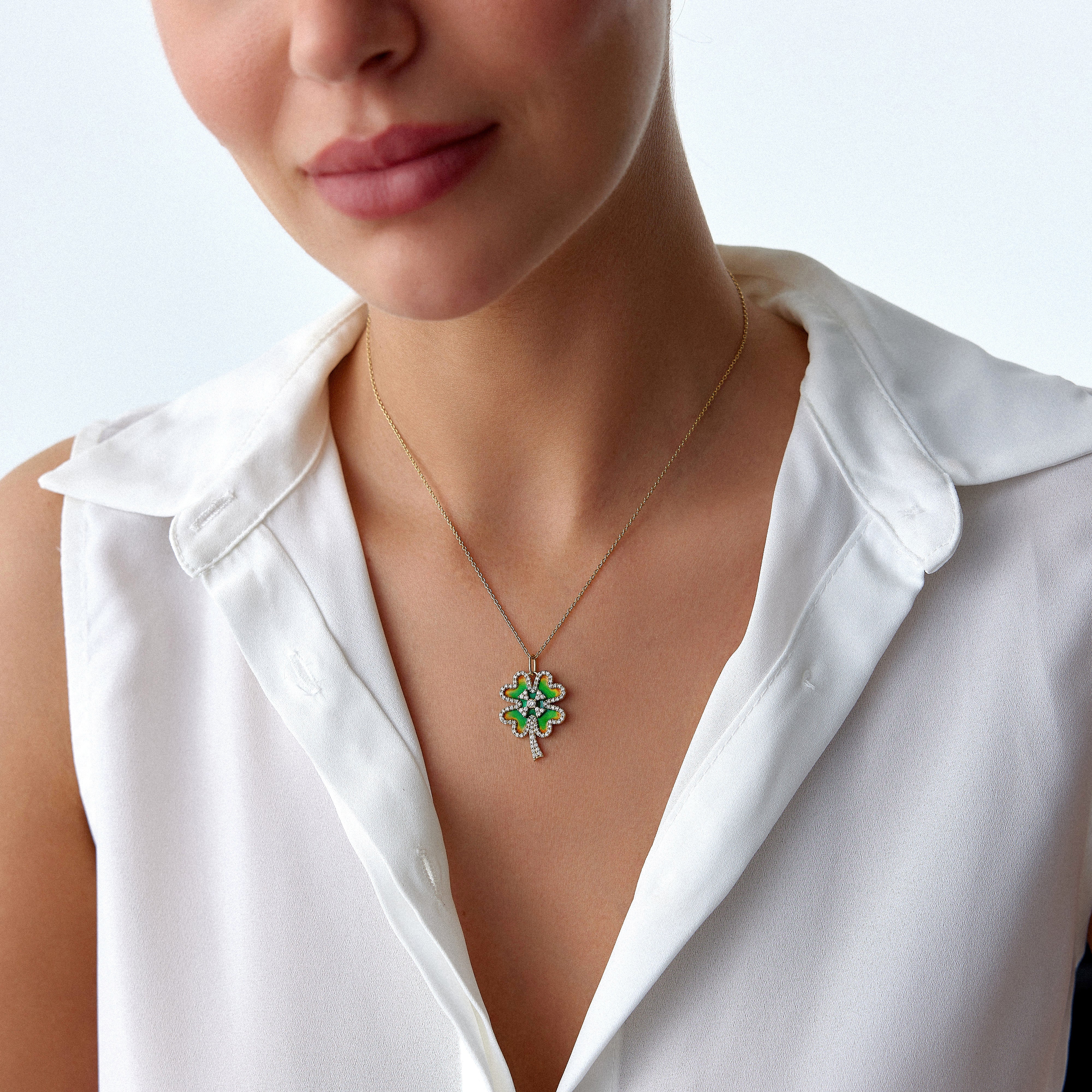 Diamond Clover Pendant Necklace Available in 14K and 18K Gold / FORTUNA