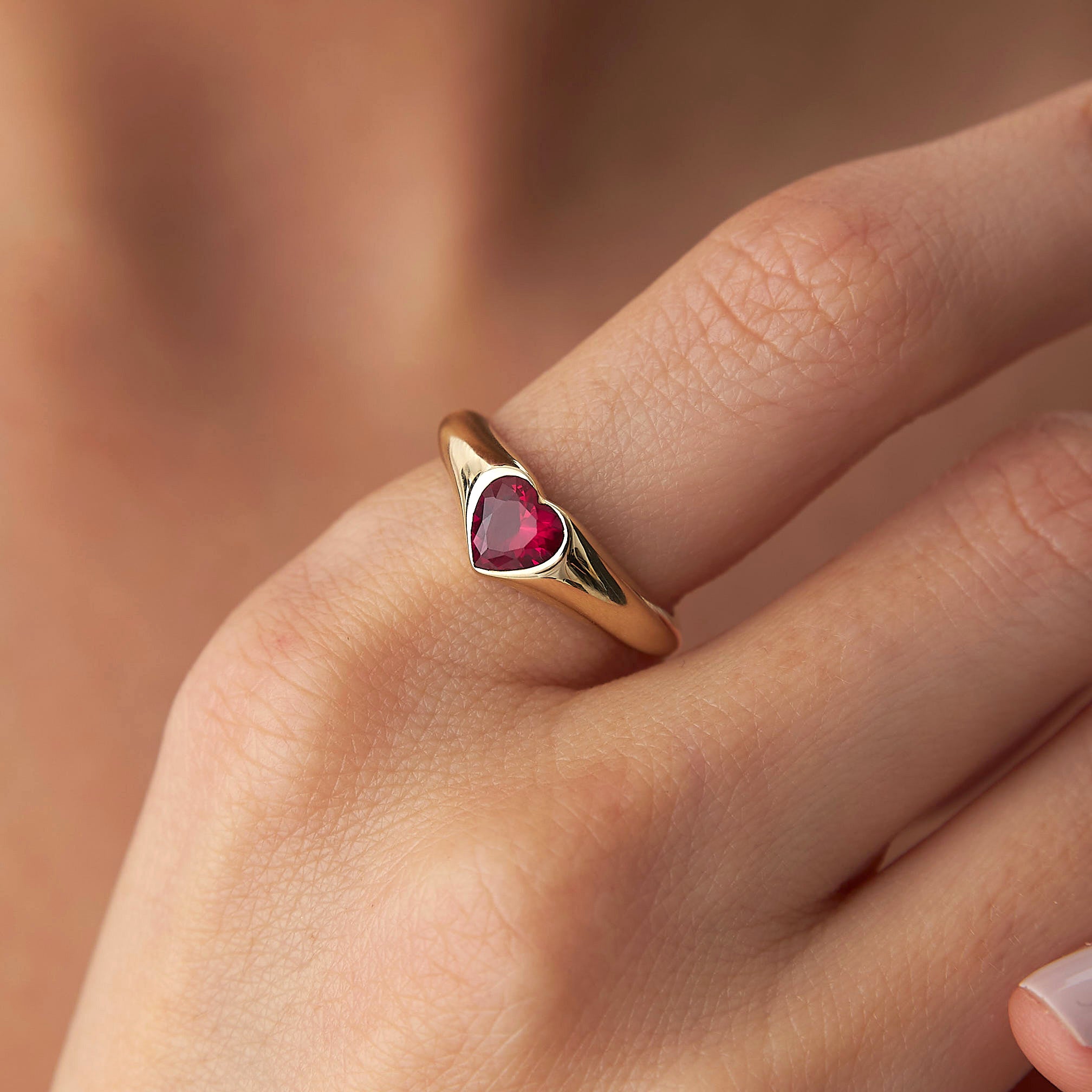 Red Heart Cut Gemstone Ring in 14K Gold