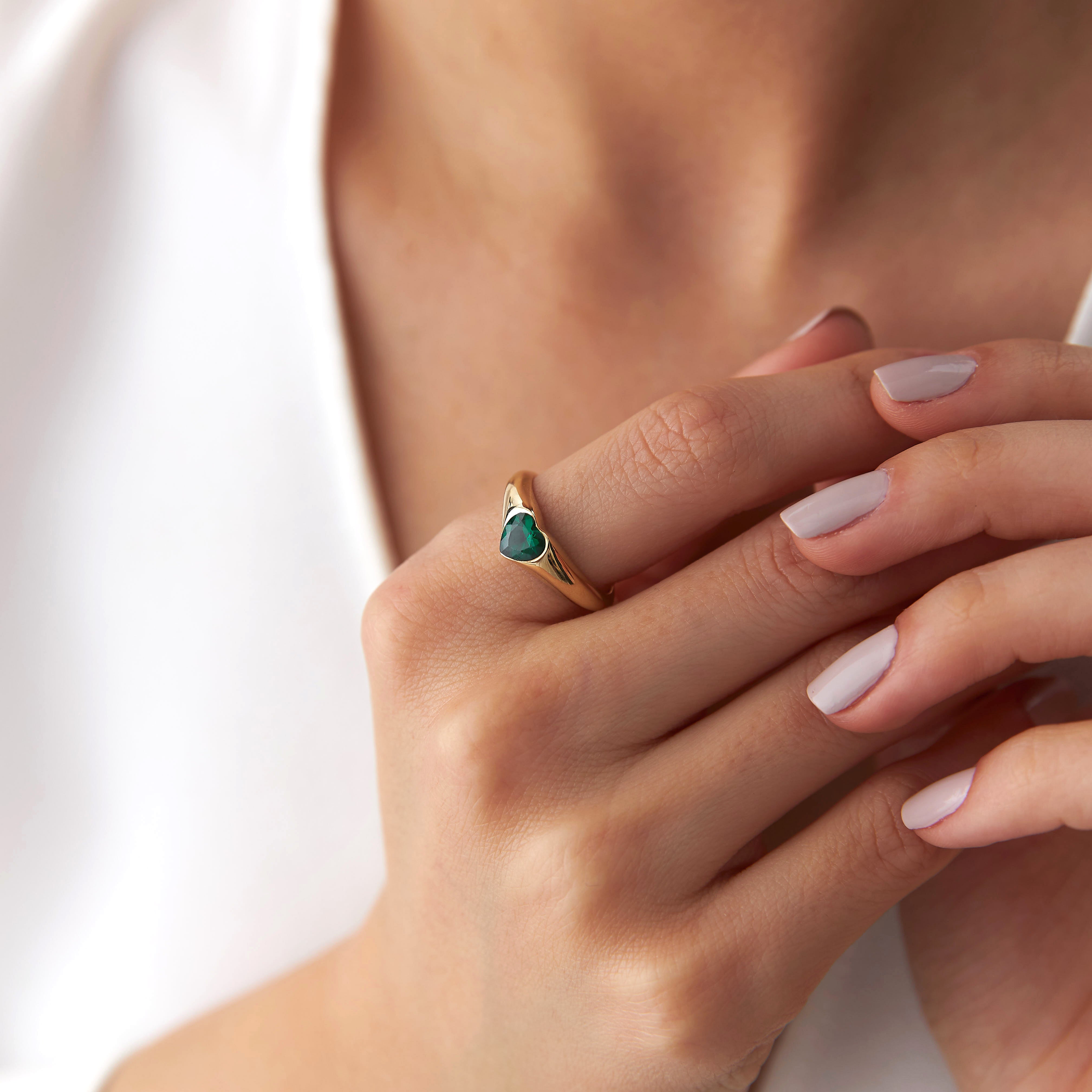 Green Heart Cut Gemstone Ring in 14K Gold