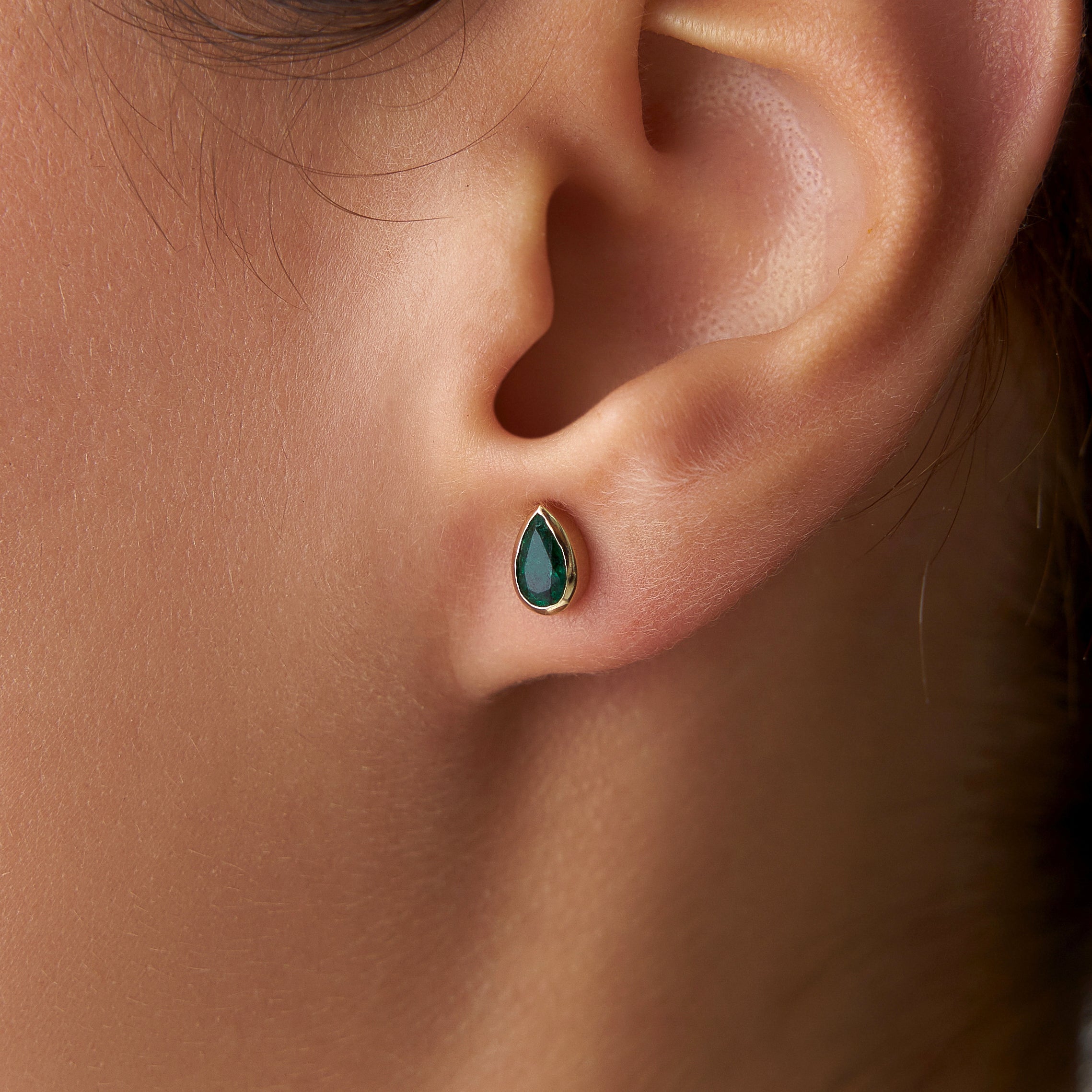 Pear Cut Emerald Studs Available in 14K and 18K Gold