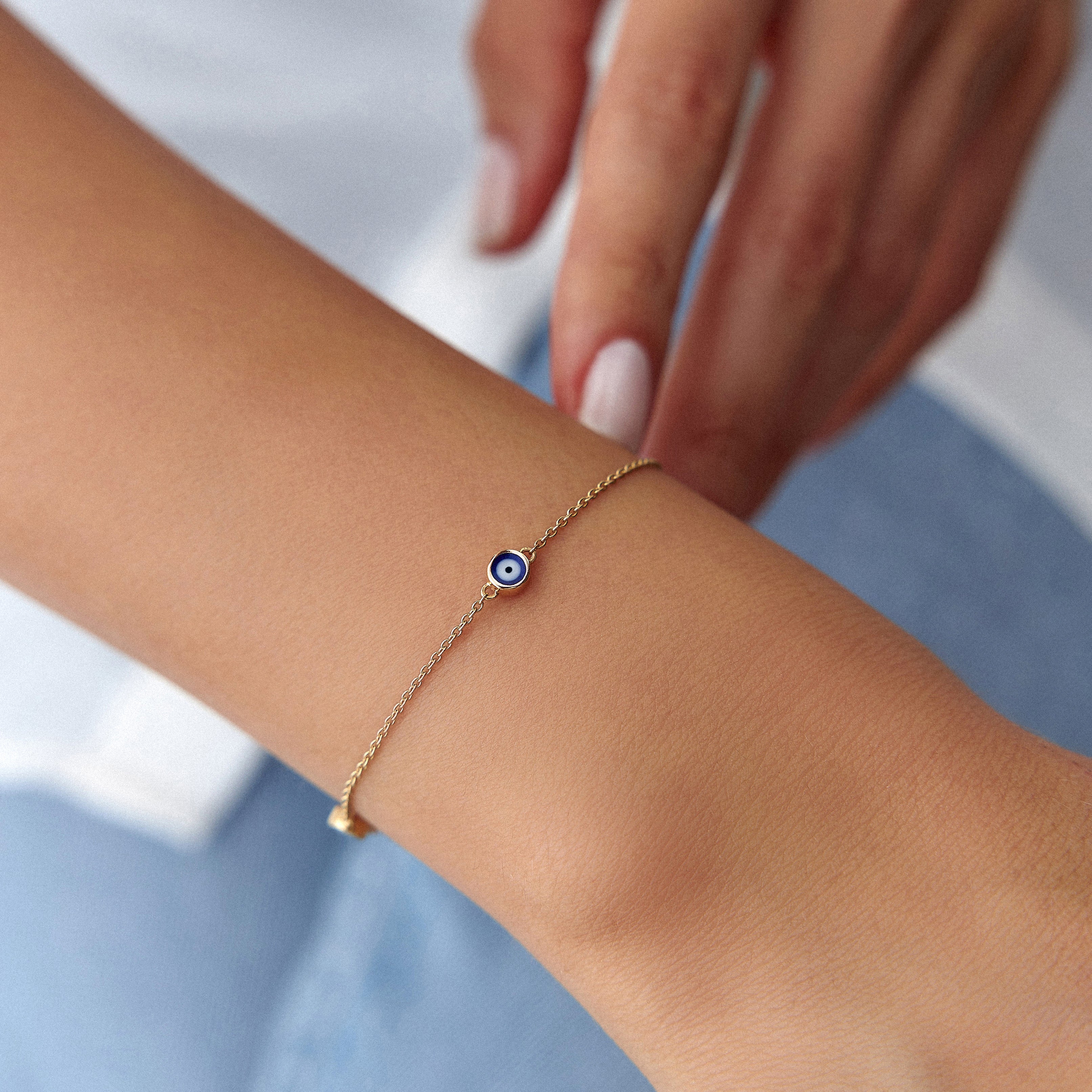 3 Navy Blue Evil Eye Bracelet In 14K Gold