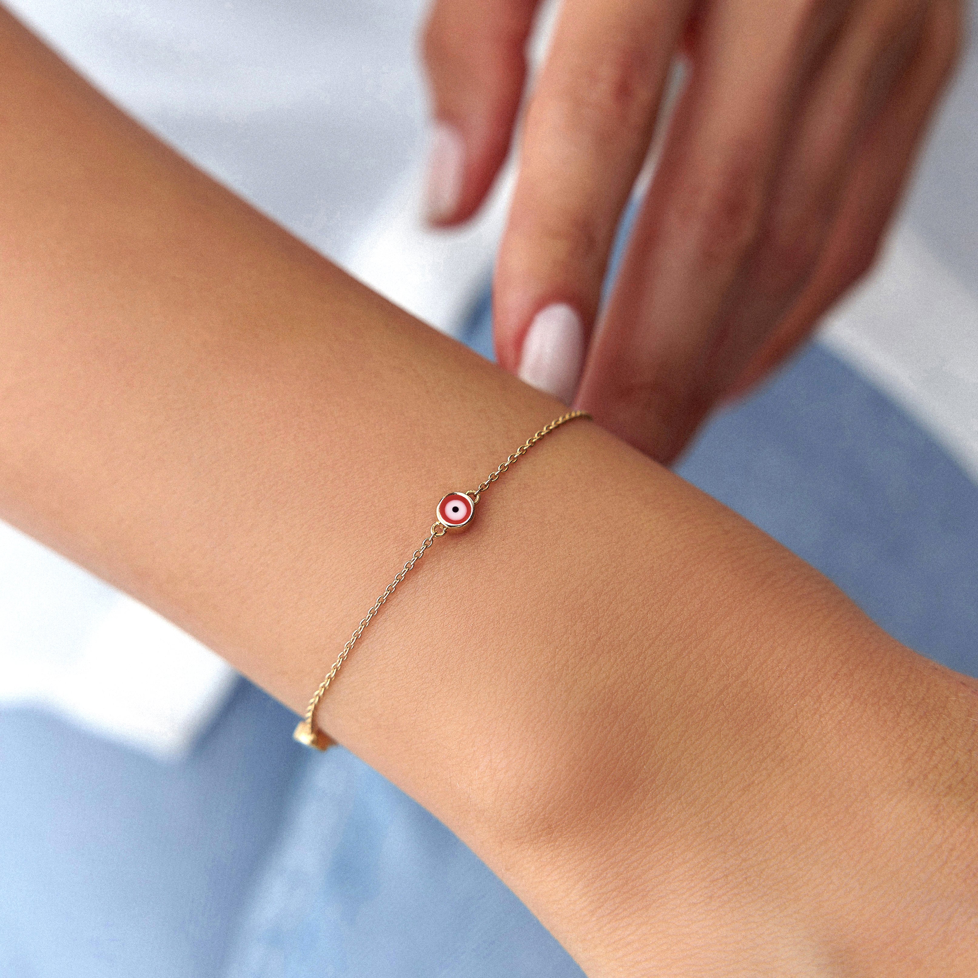 3 Red Evil Eye Bracelet In 14K Gold