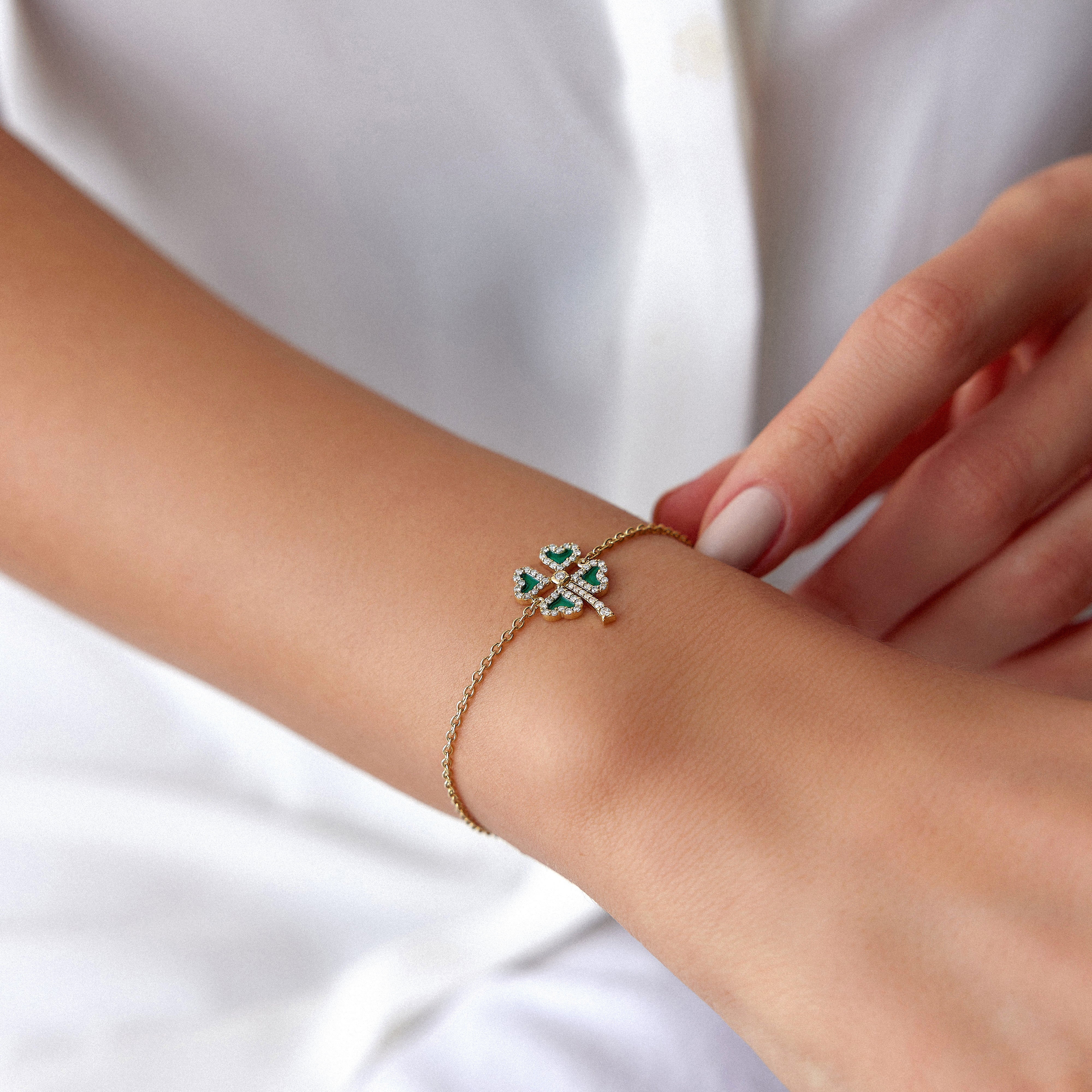 Diamond Four Leaf Clover Bracelet Available in 14K and 18K Gold / FORTUNA