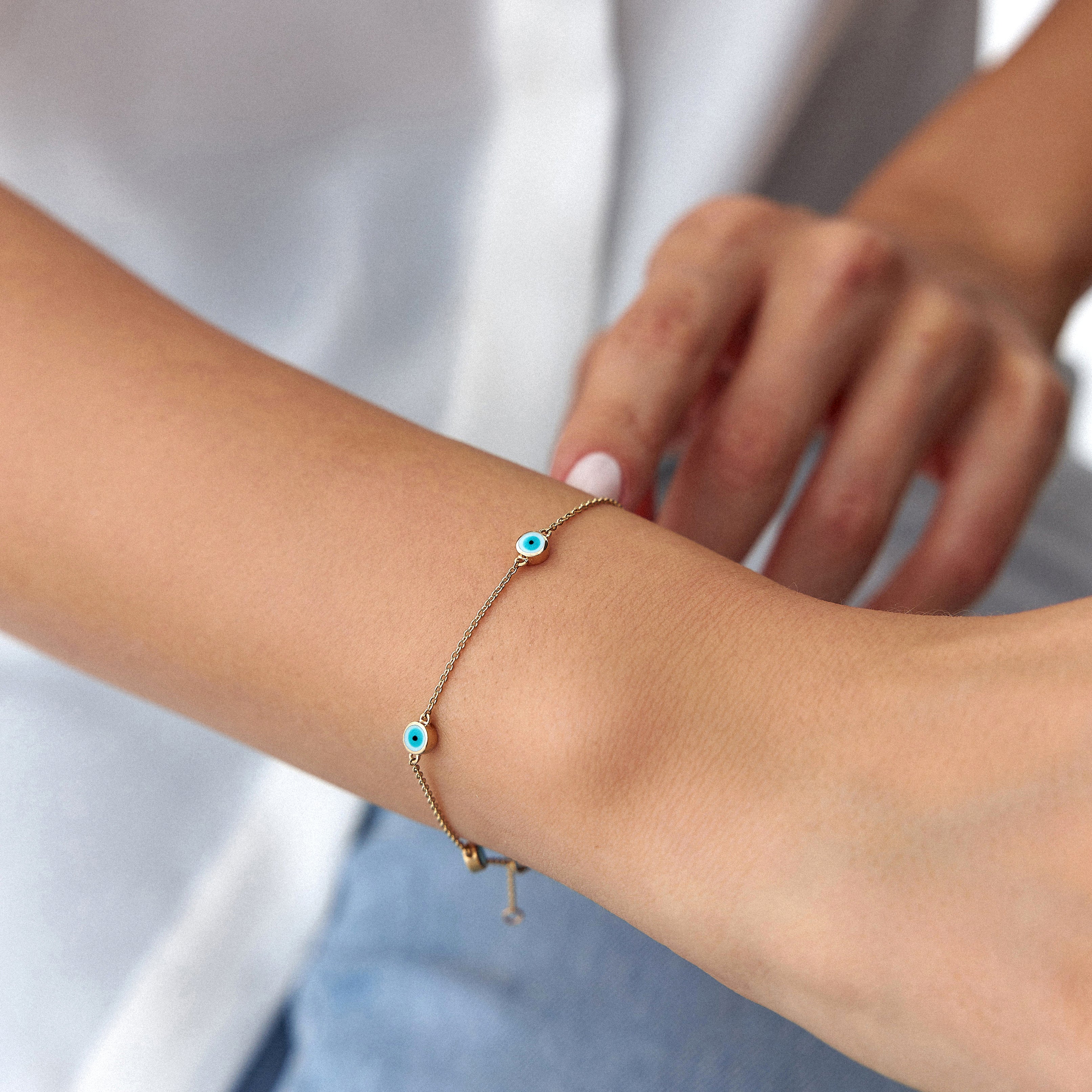 5 White Evil Eye Bracelet in 14K Gold