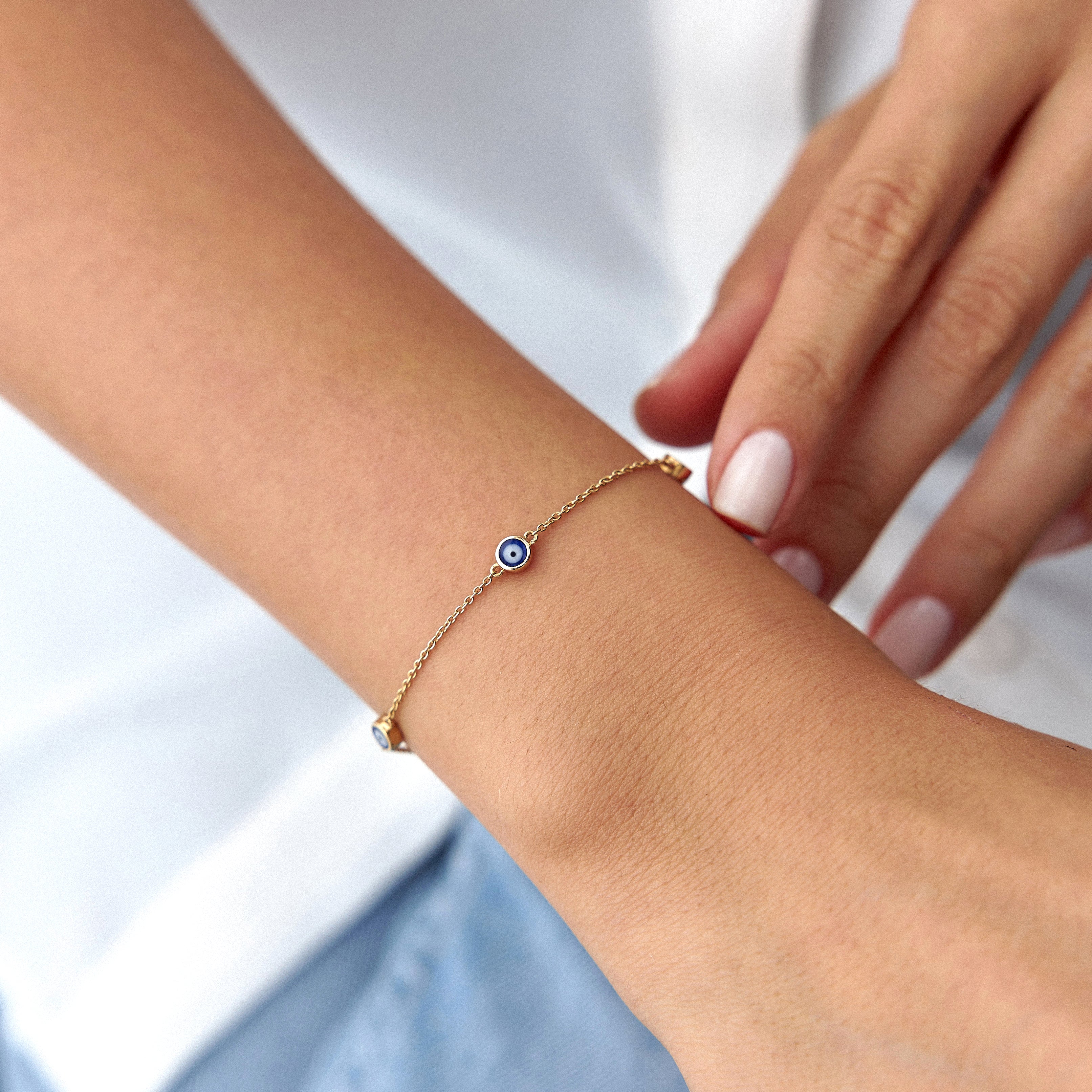 5 Navy Blue Evil Eye Bracelet in 14K Gold