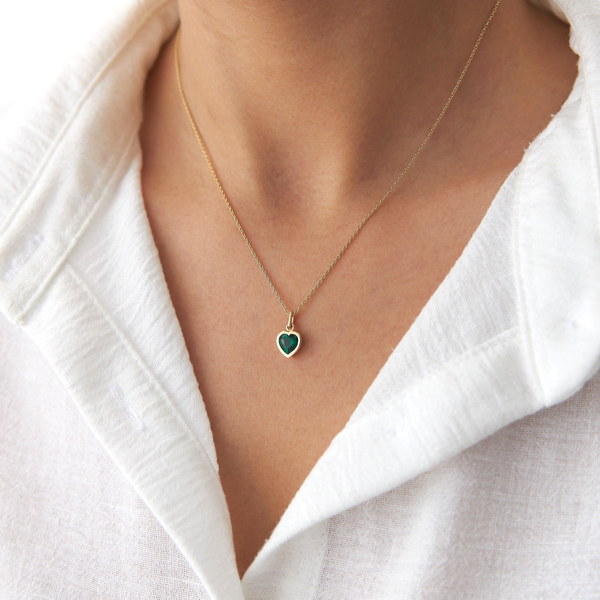 Green Gemstone Heart Charm in 14K Gold