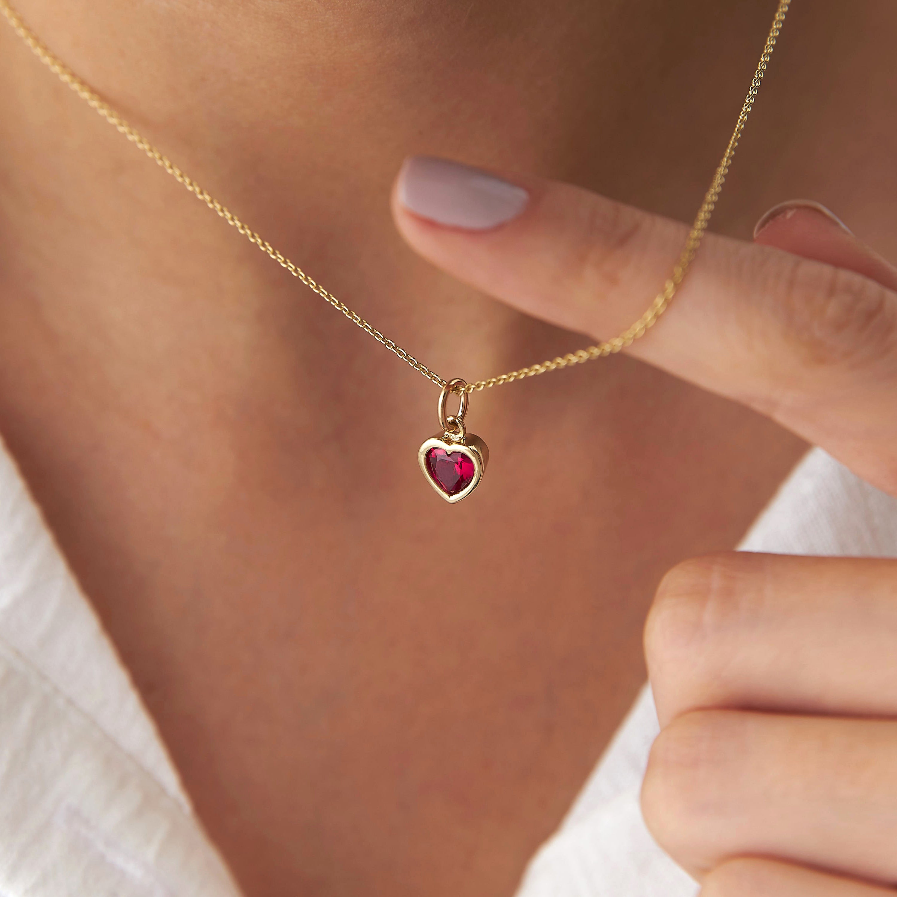 Red Gemstone Heart Pendant Necklace in 14K Gold