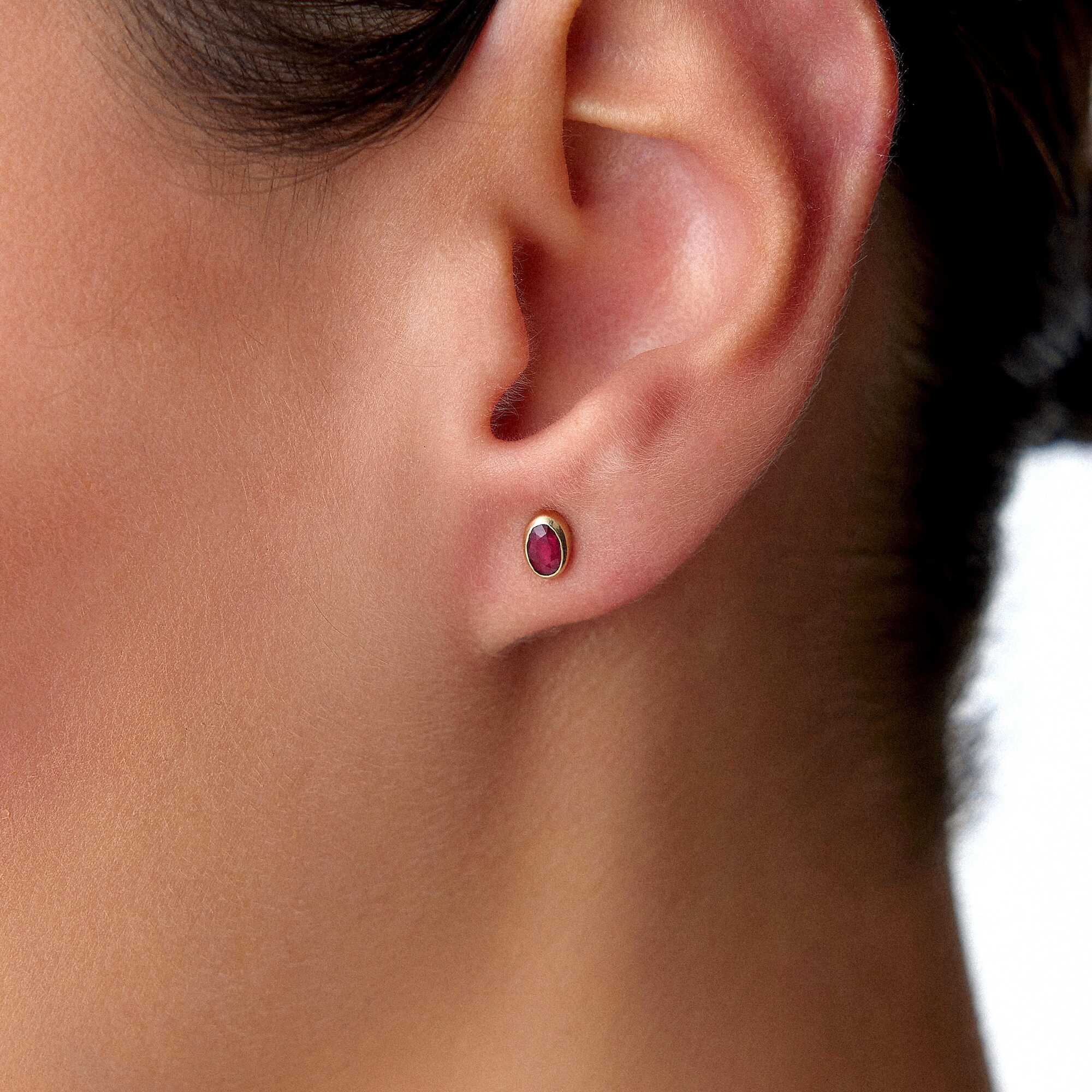 Oval Cut Ruby Stud Earrings Available in 14K and 18K Gold