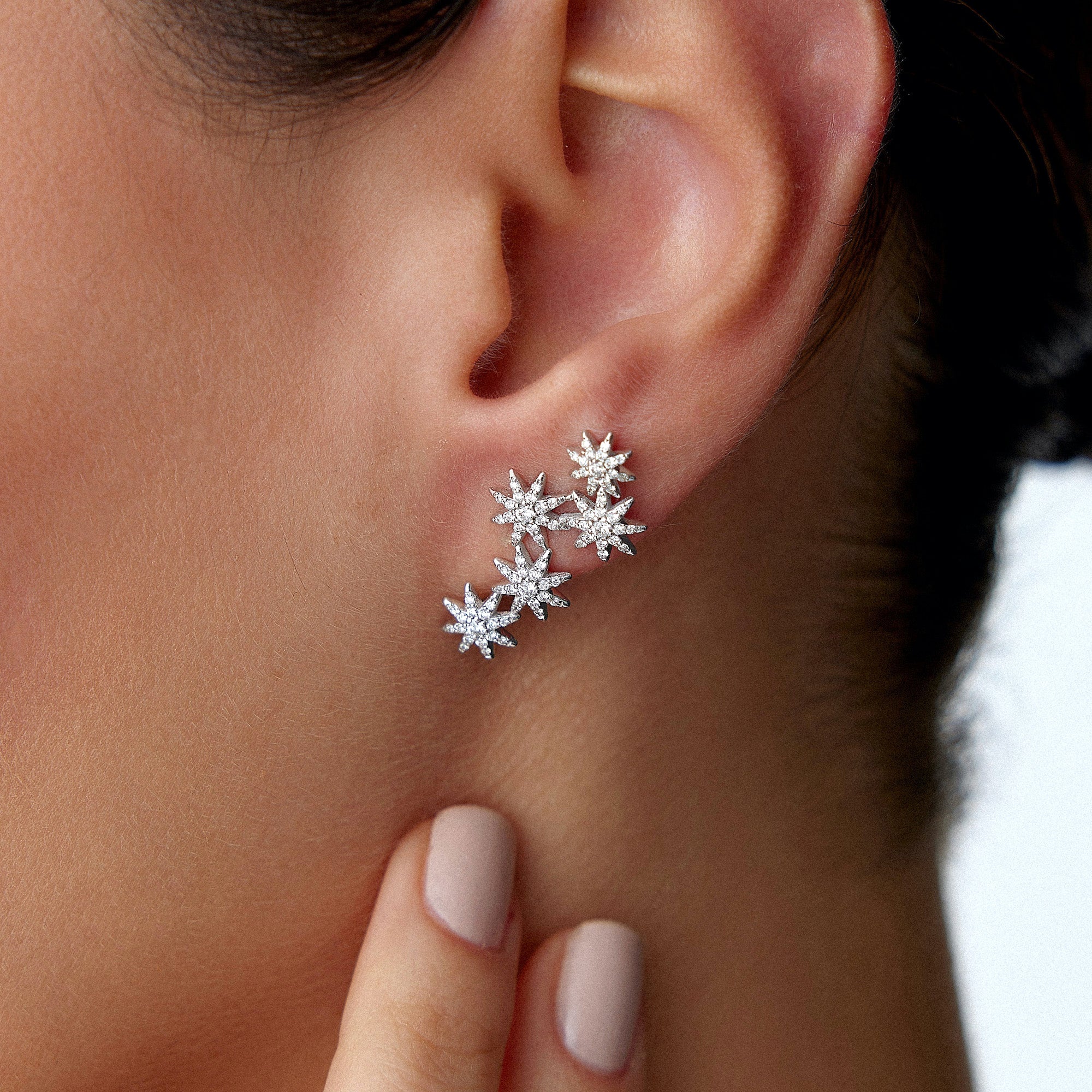 Diamond Starburst Ear Climber Earrings Available in 14K and 18K Gold