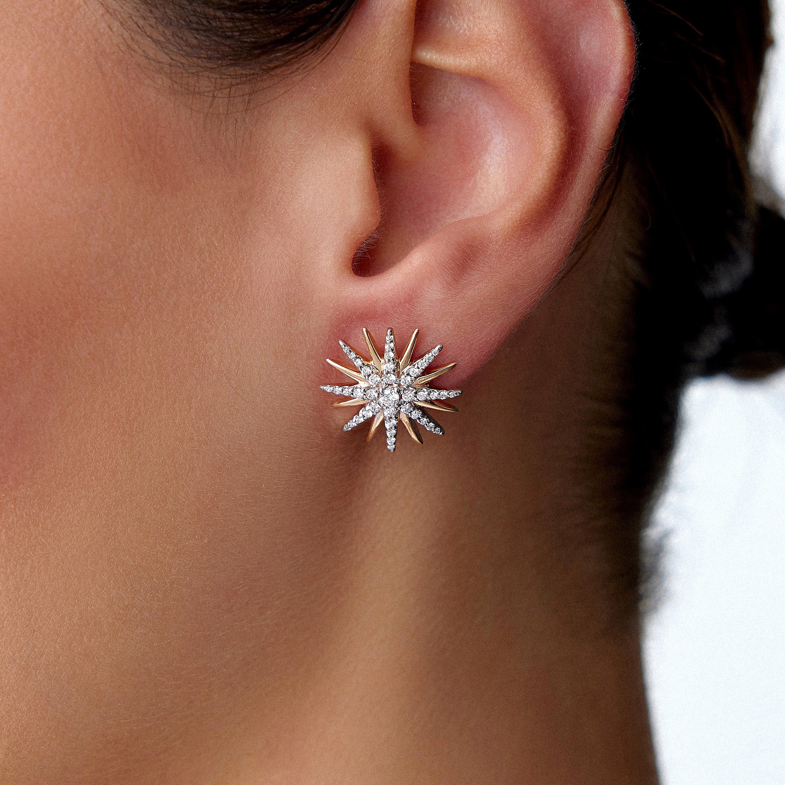 Diamond Starburst Earrings Available in 14K and 18K Gold