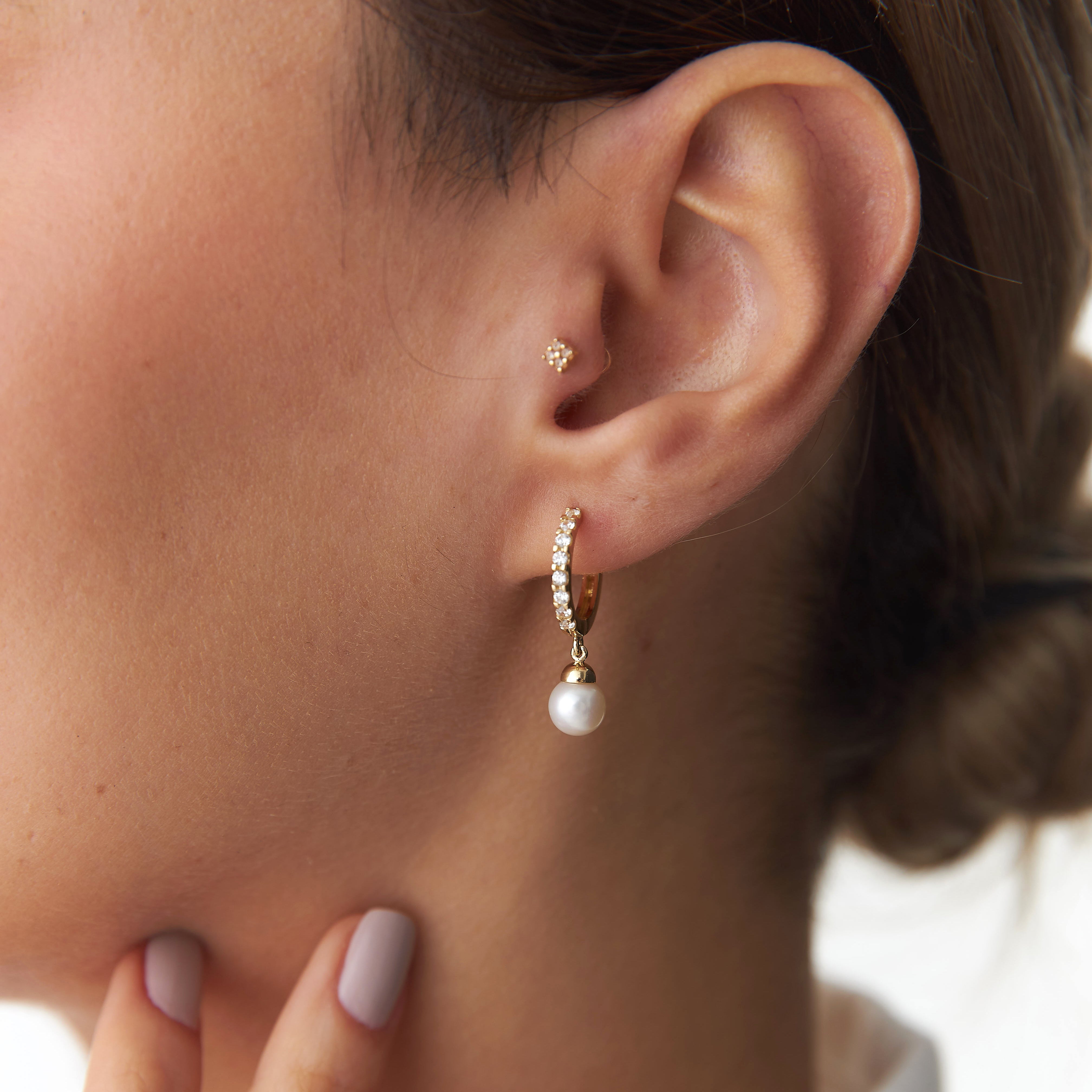 Dangle Pearl Earrings in 14K Gold