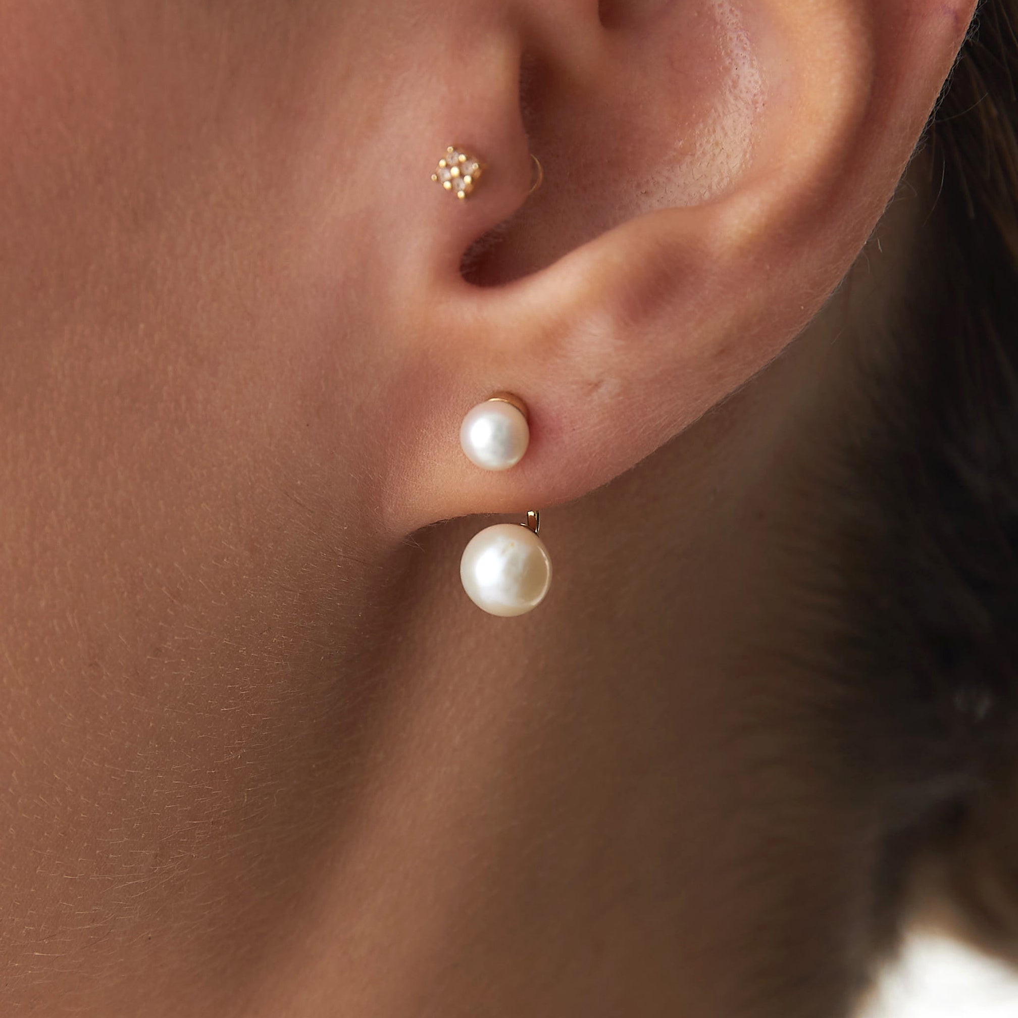 Single Pearl Ear Jacket Earring in 14K Gold