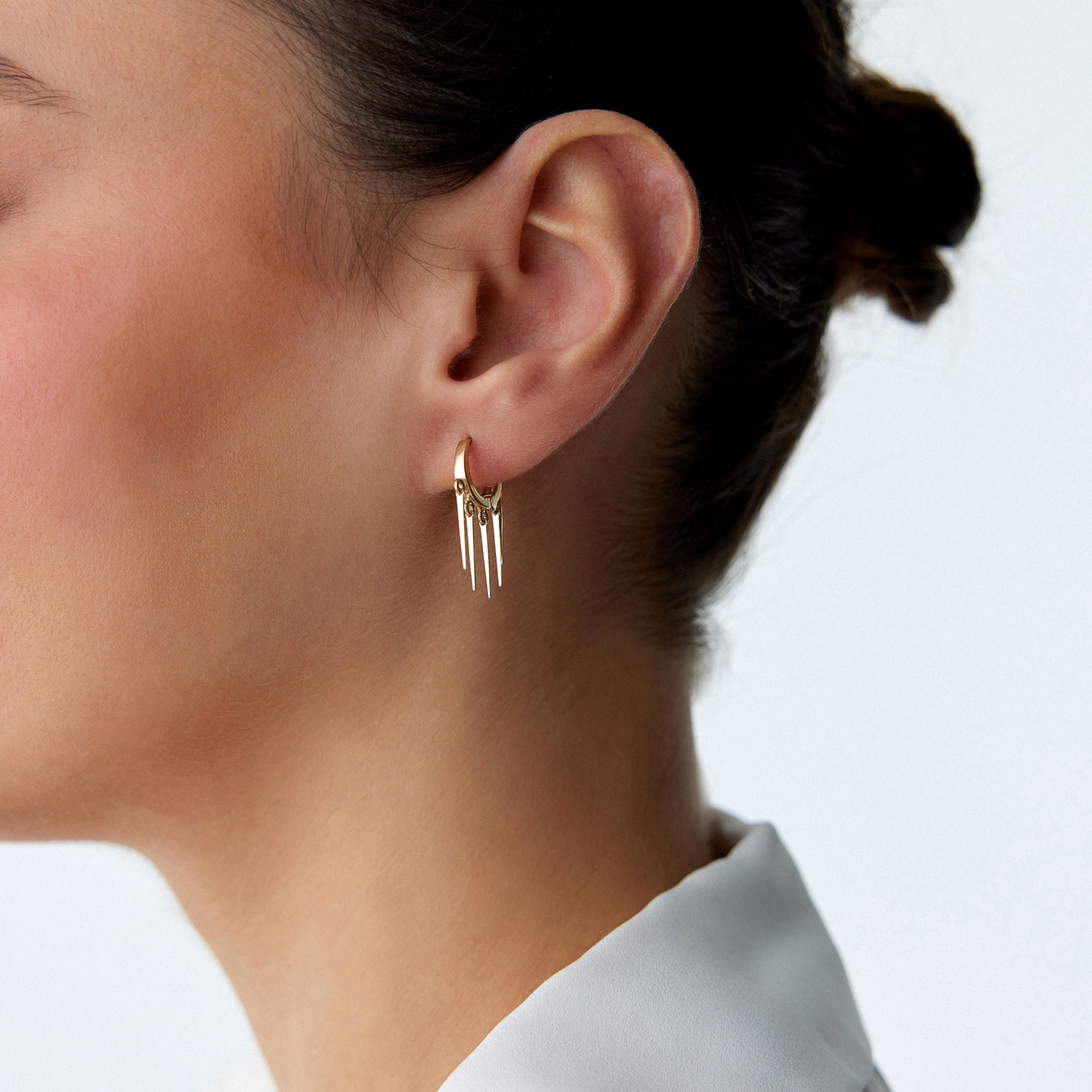 Dangle Spike Hoop Earrings in 14K Gold / Spikes