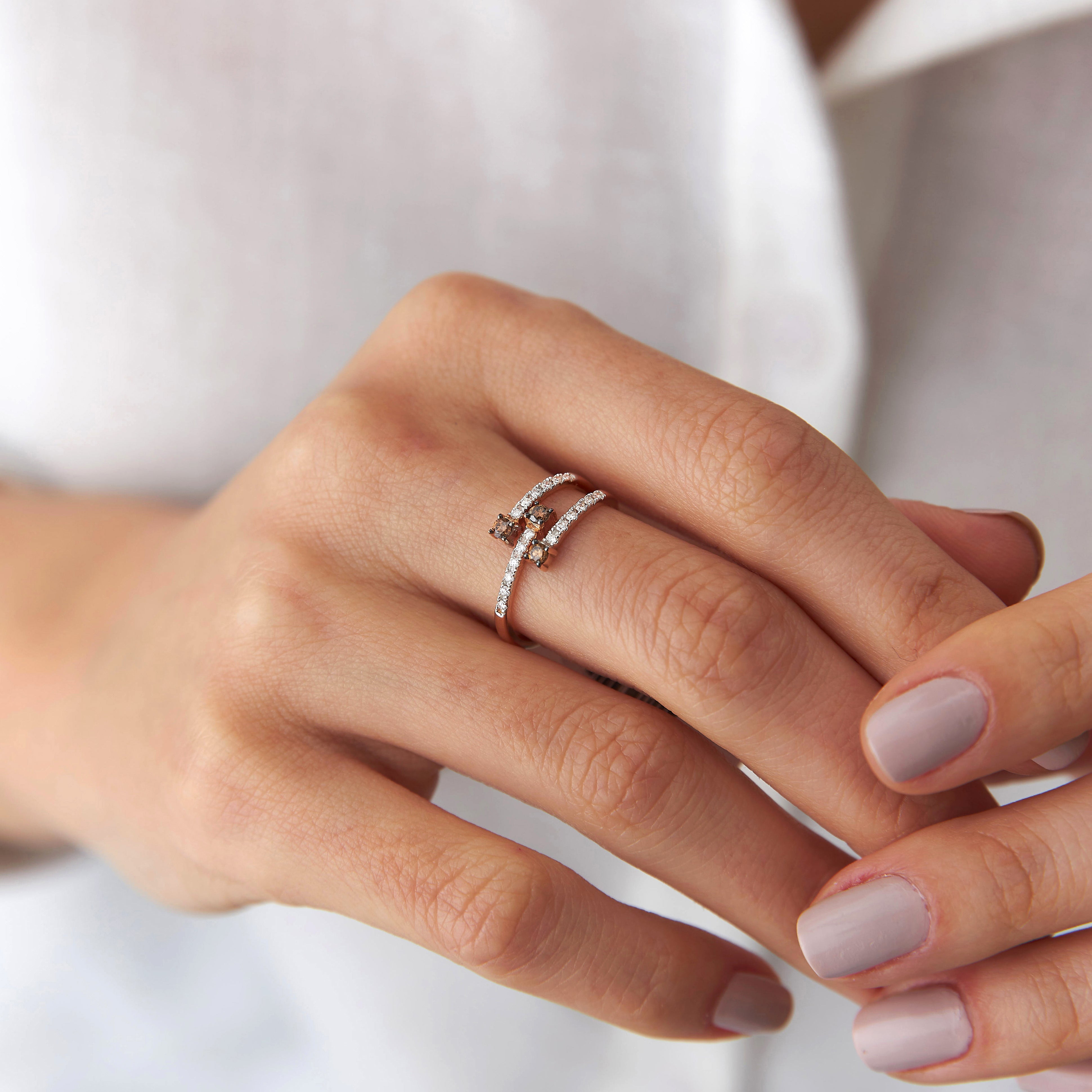 Multi Row White and Chocolate Diamond Ring in 14K Gold
