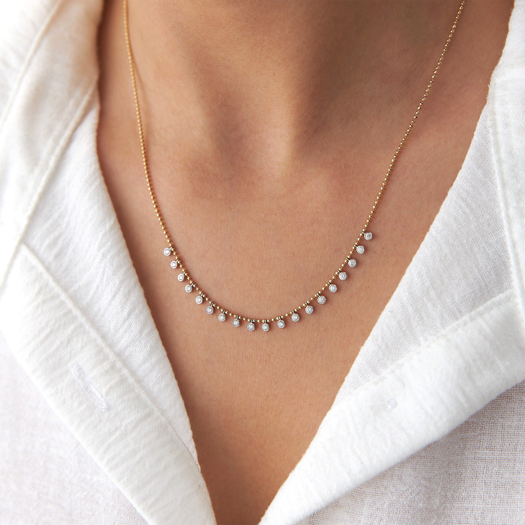 Ball Chain Diamond Necklace in 14K Gold