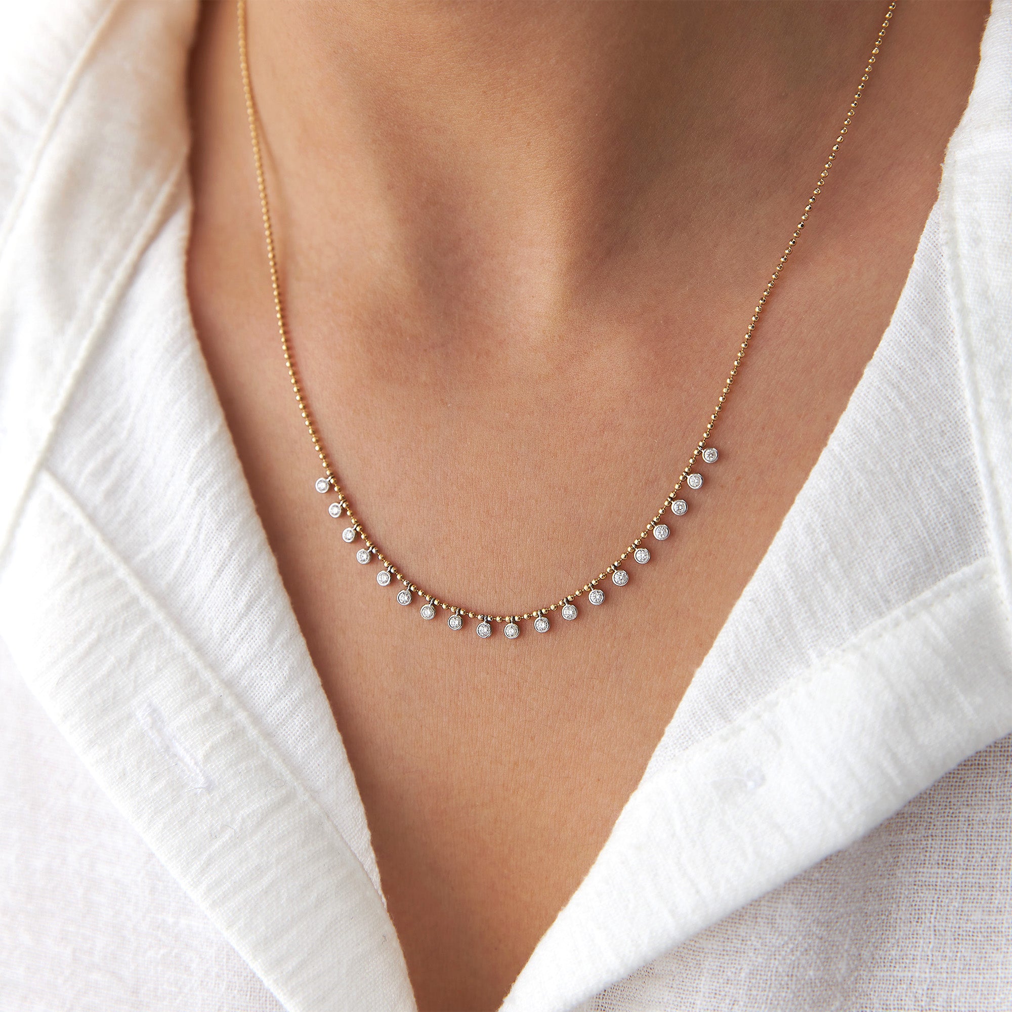 Ball Chain Diamond Station Necklace