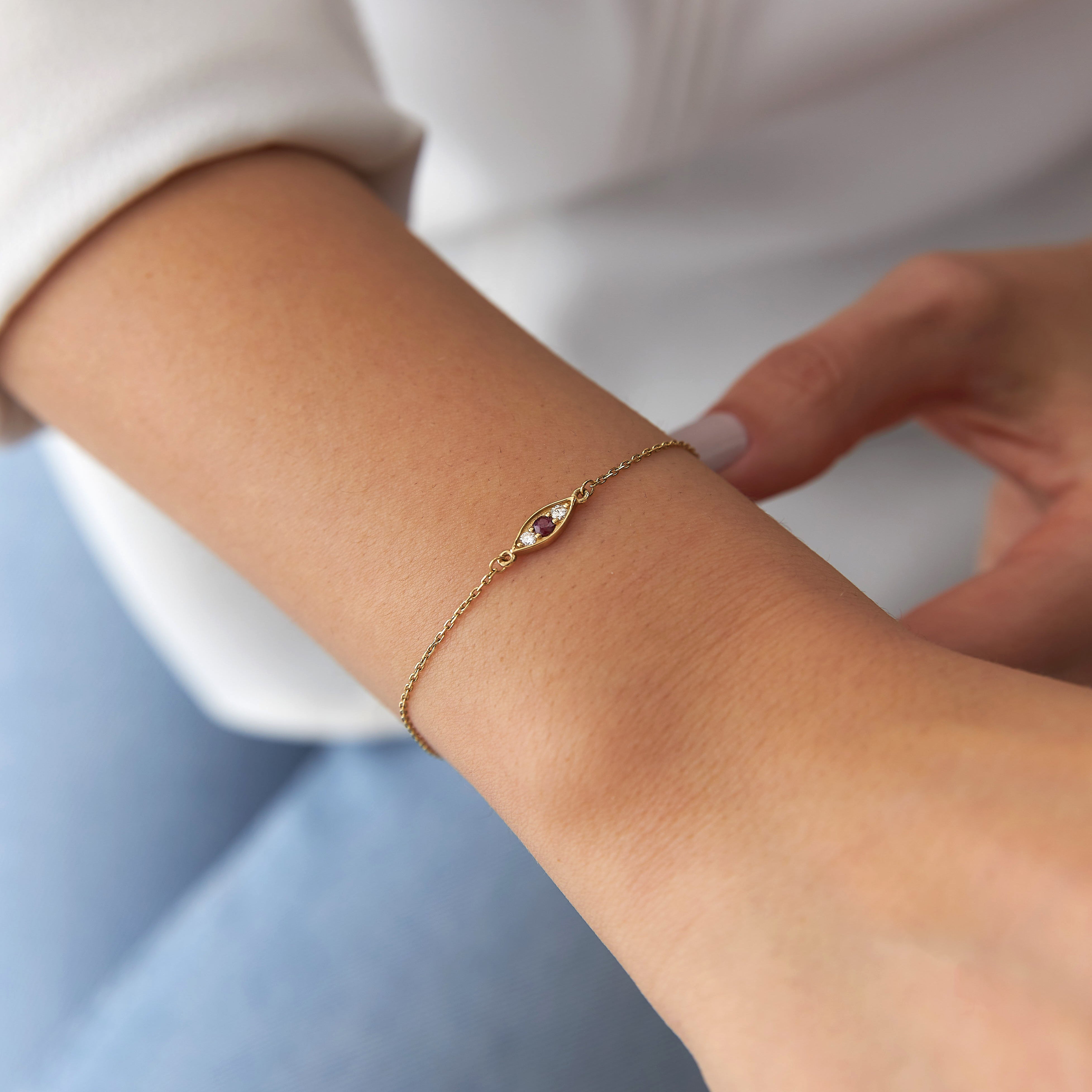 Tiny Ruby And Diamond Bracelet In 14K Gold