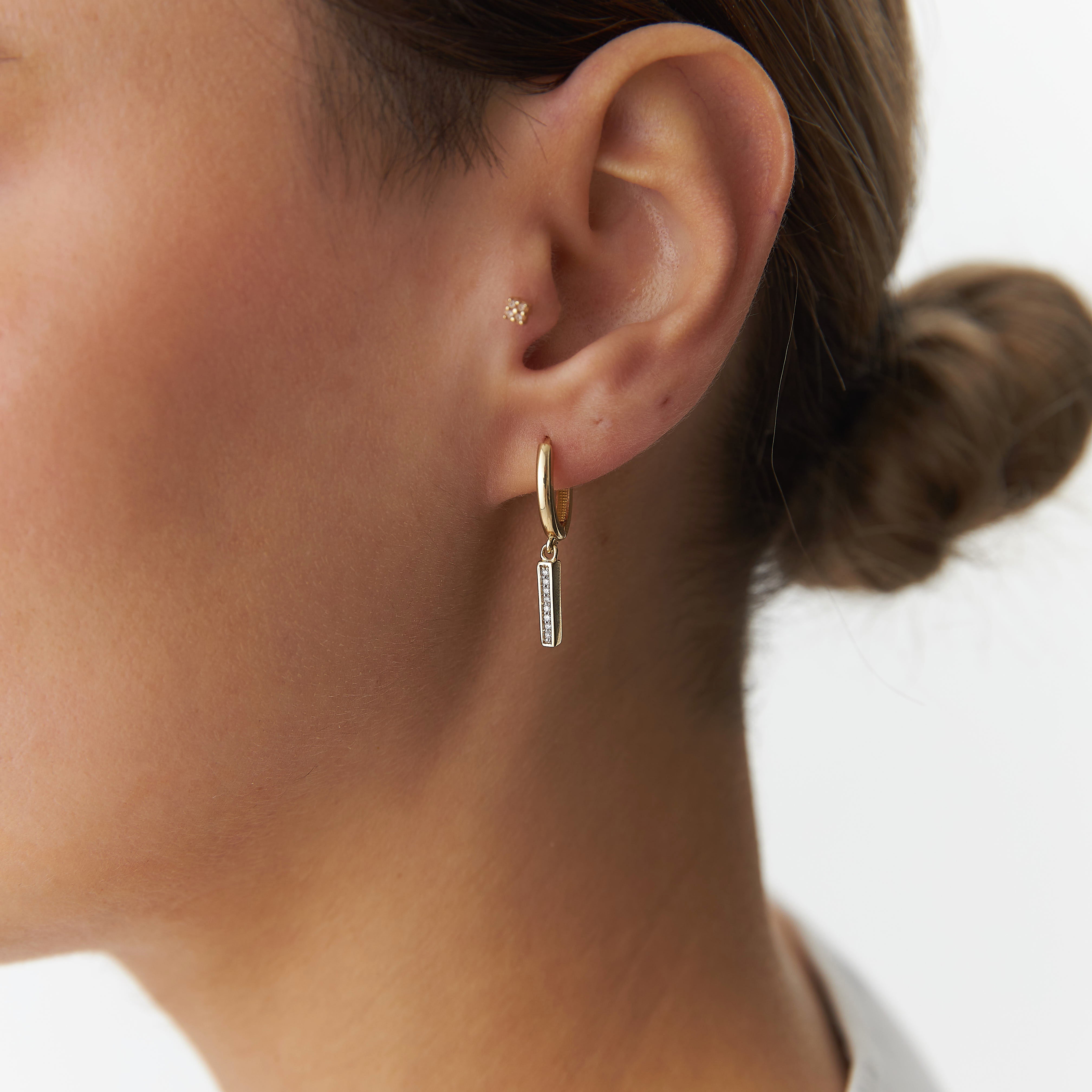 Diamond Vertical Bar Earrings in 14K Gold