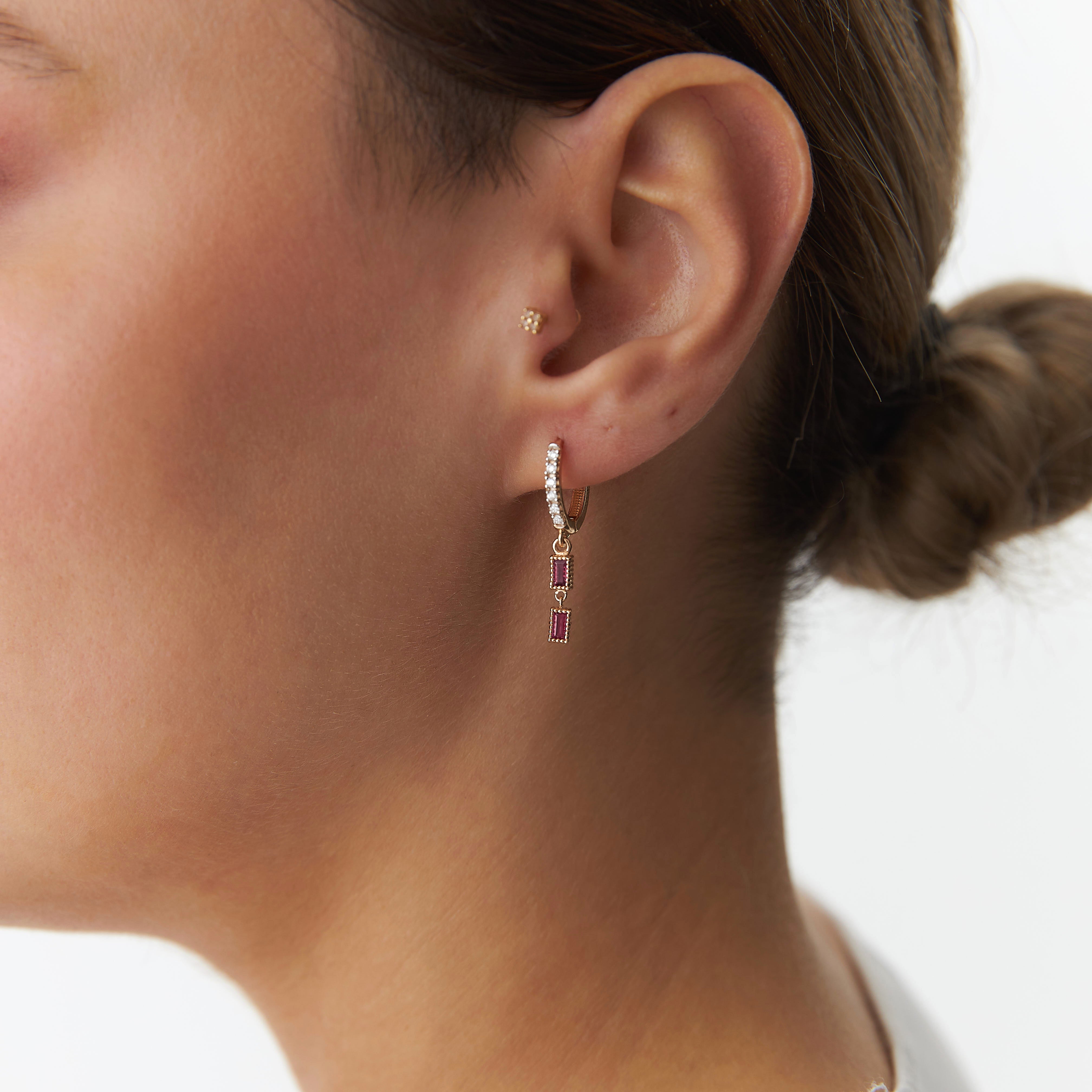 Ruby and Diamond Dangle Earrings in 14K Gold