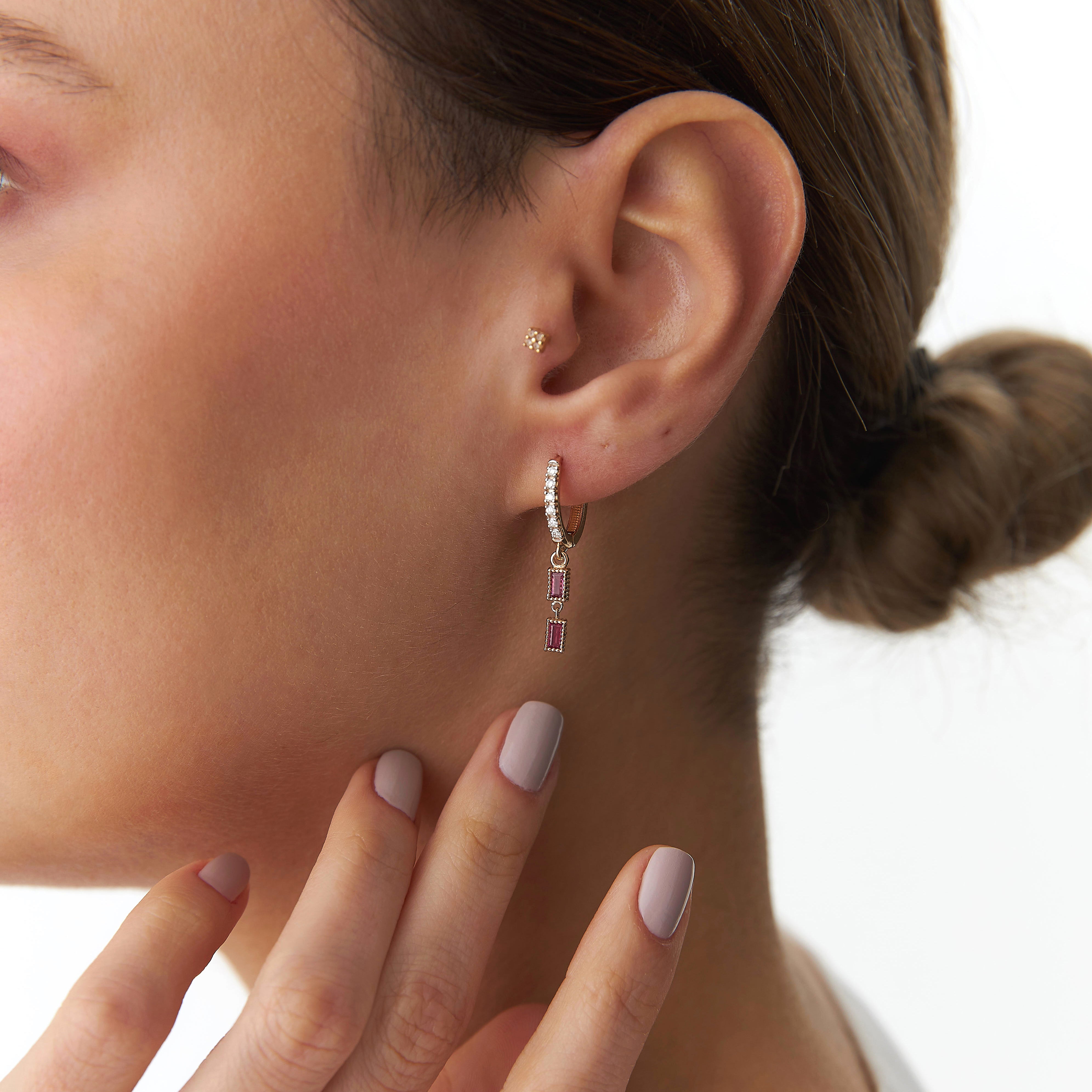 Ruby and Diamond Dangle Earrings in 14K Gold