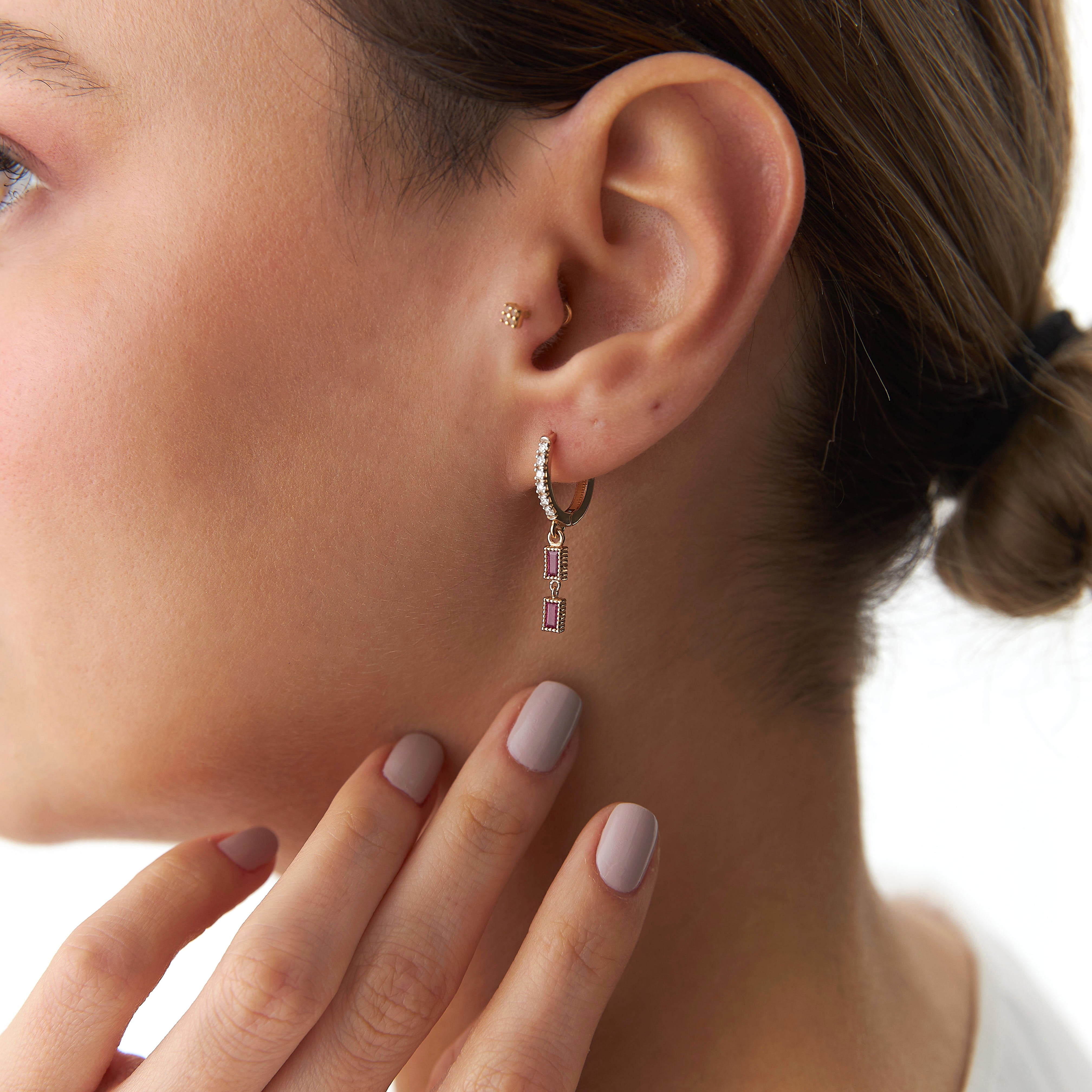 Ruby and Diamond Dangle Earrings in 14K Gold