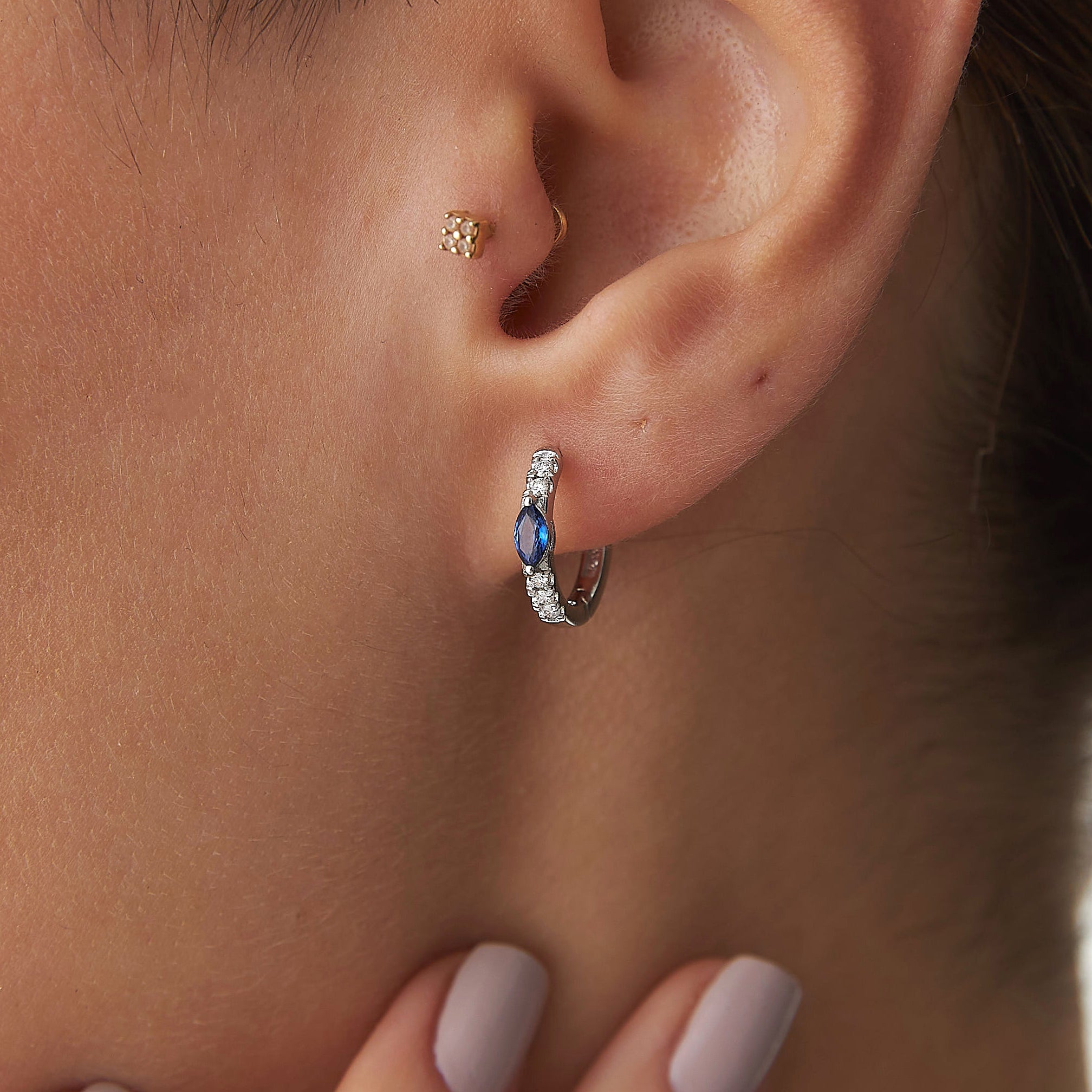 Marquise Sapphire and Diamond Earrings Available in 14K and 18K Gold