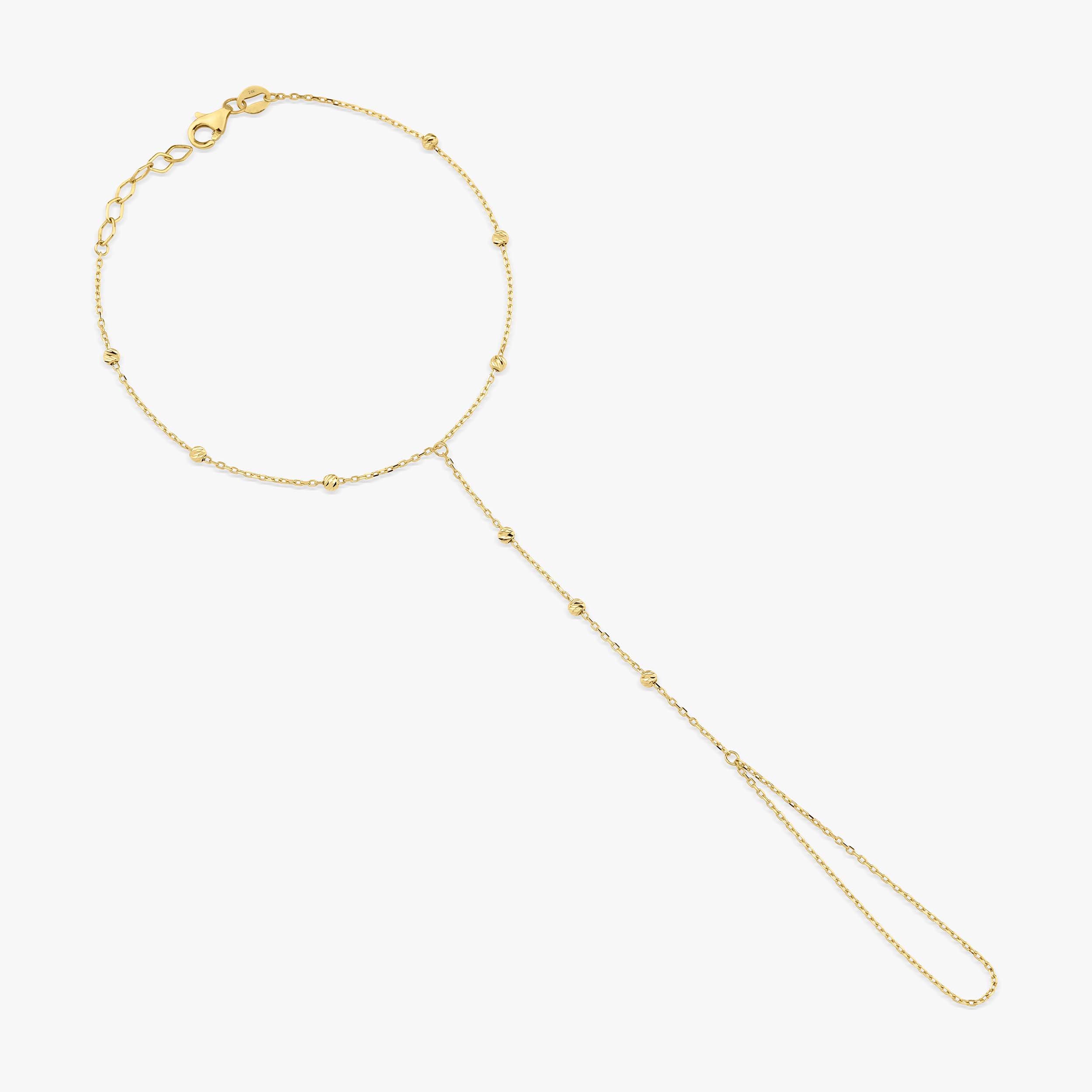 Beaded Hand Chain Bracelet in 14K Gold / Golden Beads