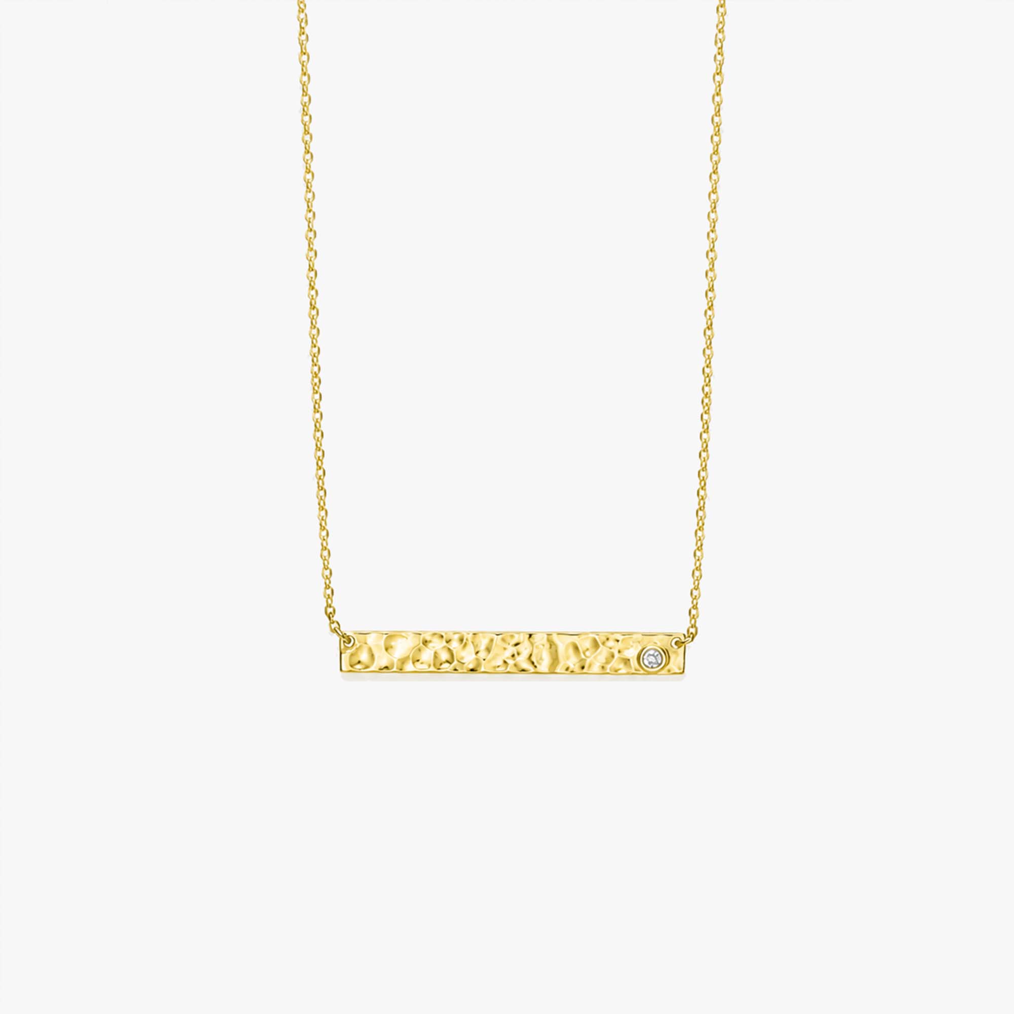 Hammered Diamond Bar Necklace in 14K Gold