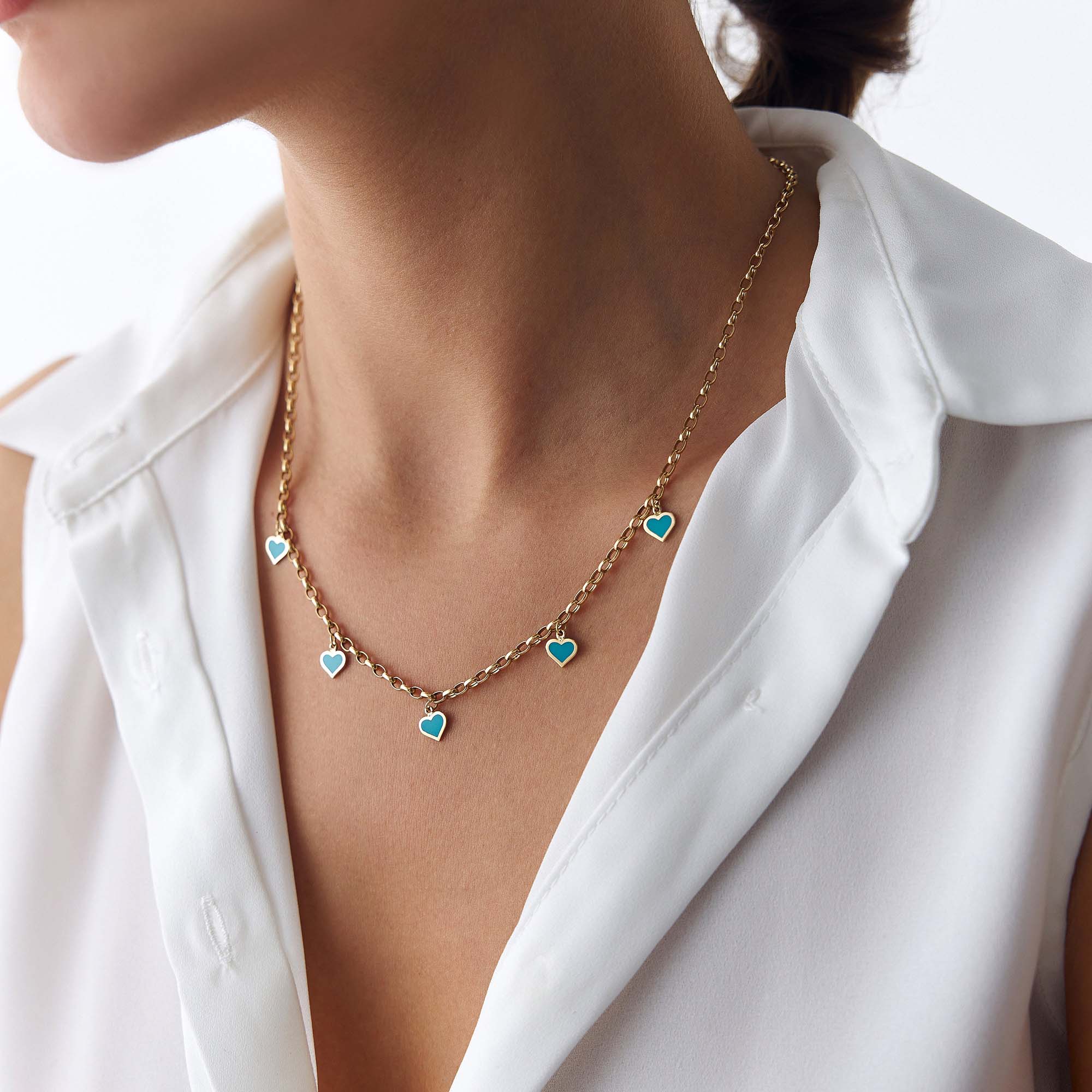 Turquoise Heart Station Necklace in 14K Gold