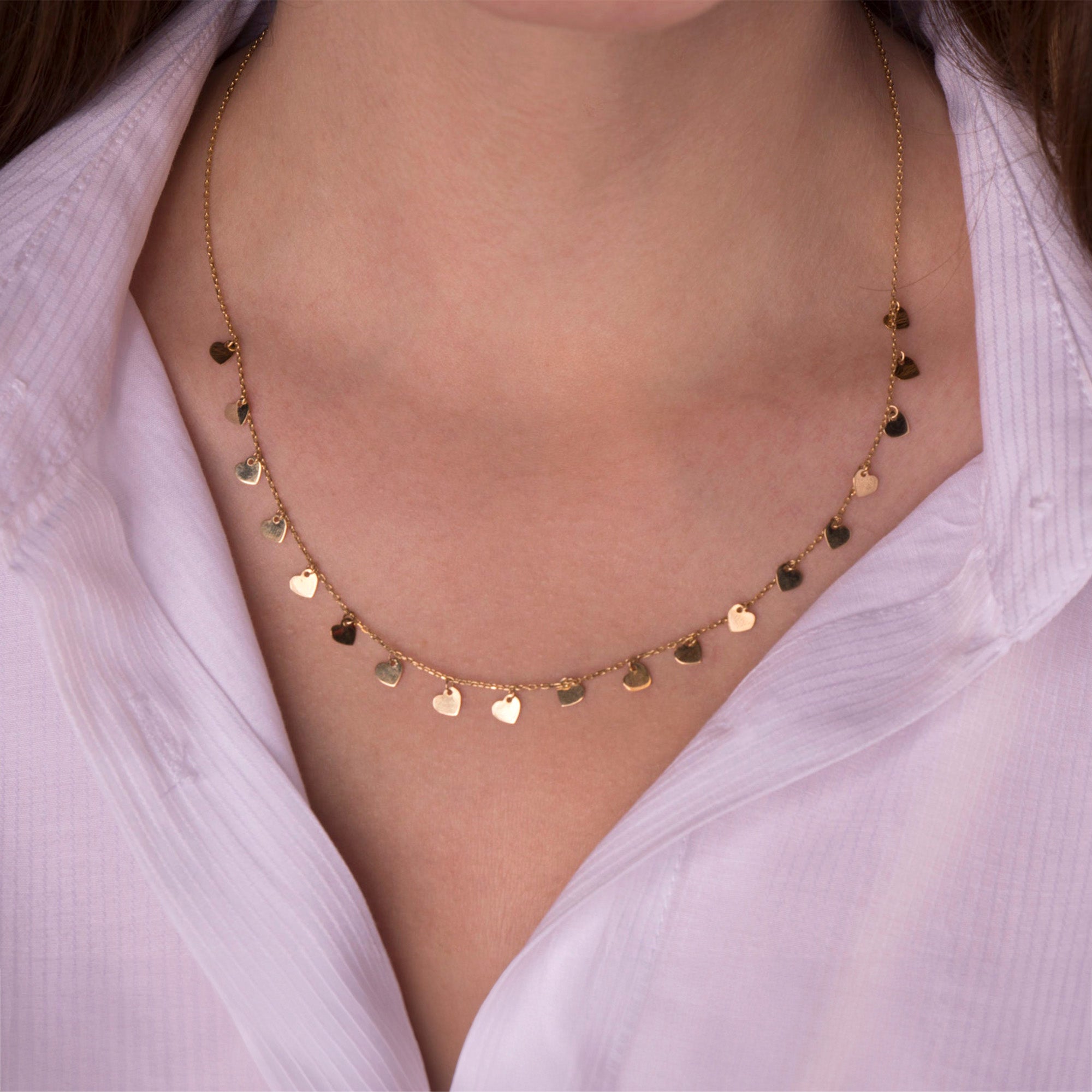 Heart Station Necklace in 14K Gold