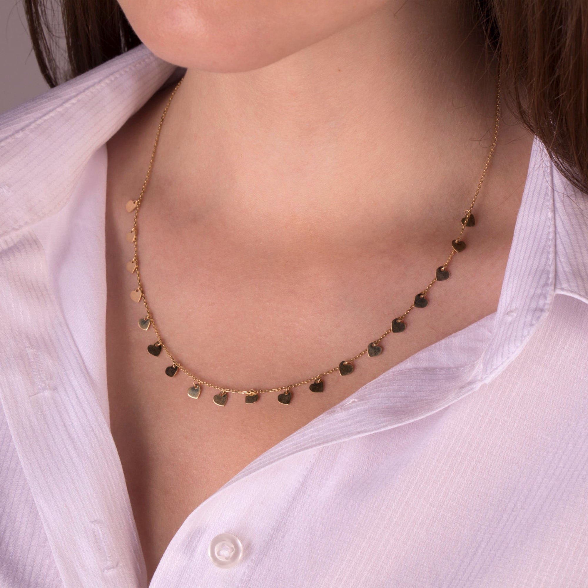 Heart Station Necklace in 14K Gold