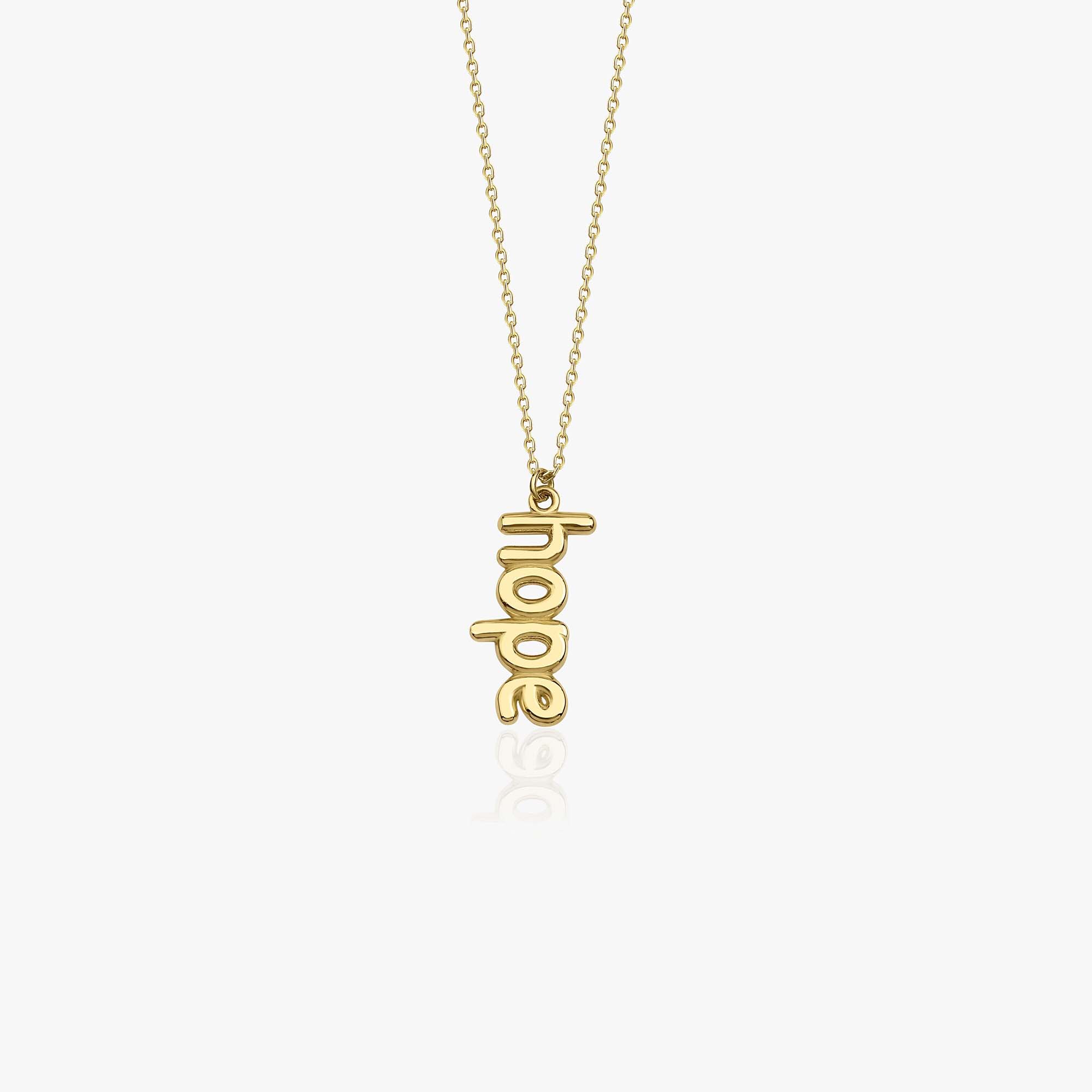 14k Yellow Gold necklace with 'hope' pendant on a white background